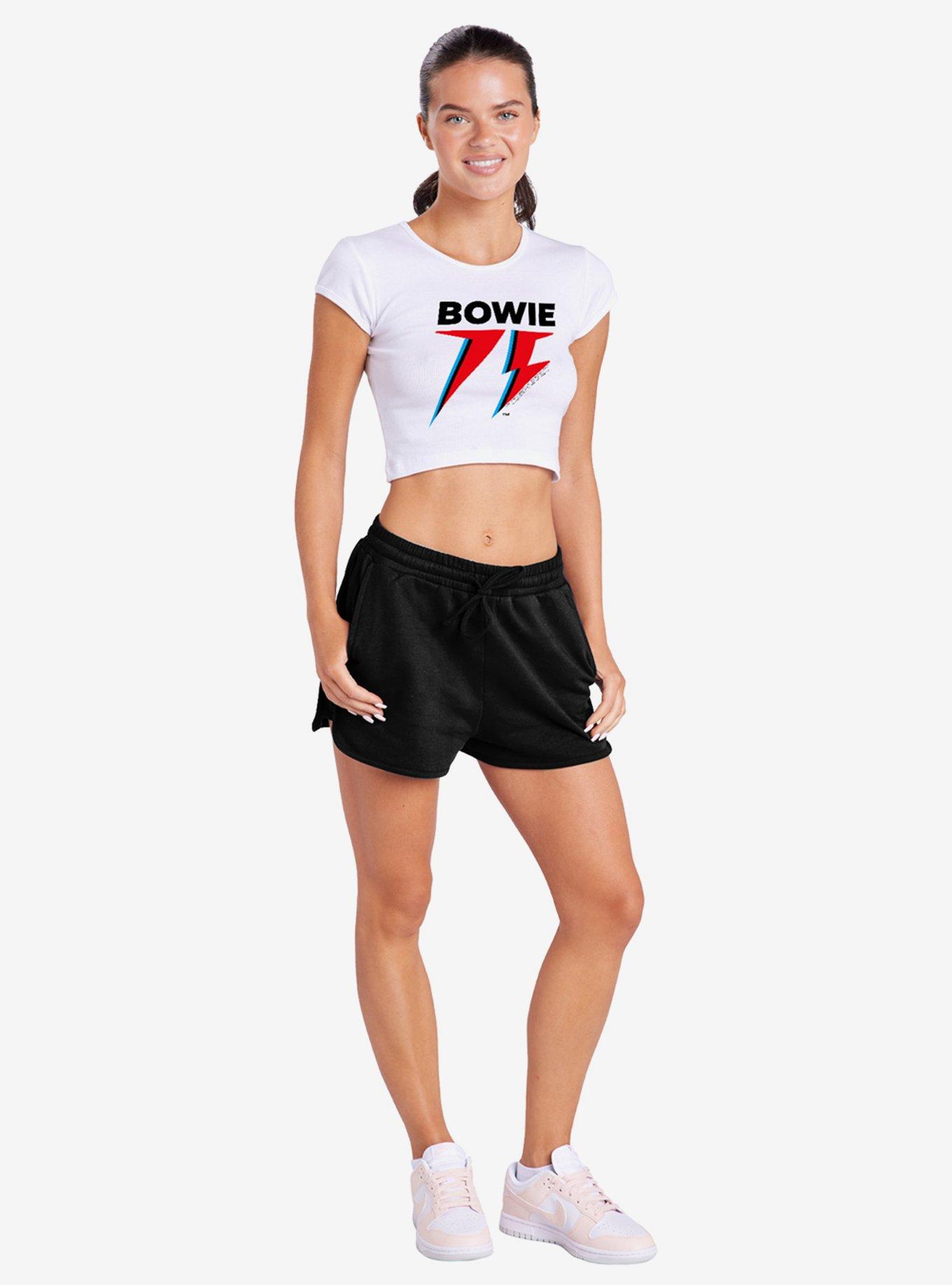 David Bowie 75 Logo Cap Sleeve Baby Rib Women's Crop Top, , hi-res