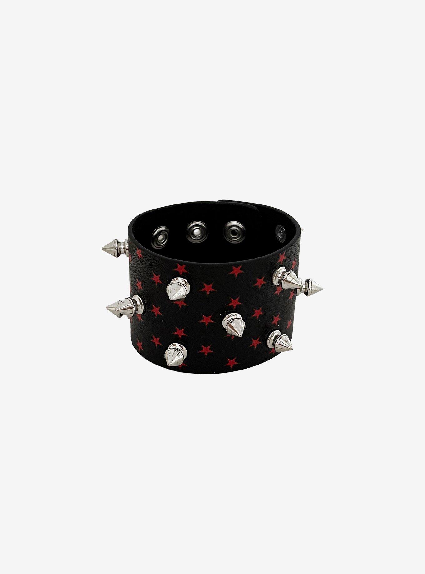 Black & Red Star Spike Cuff Bracelet, , hi-res