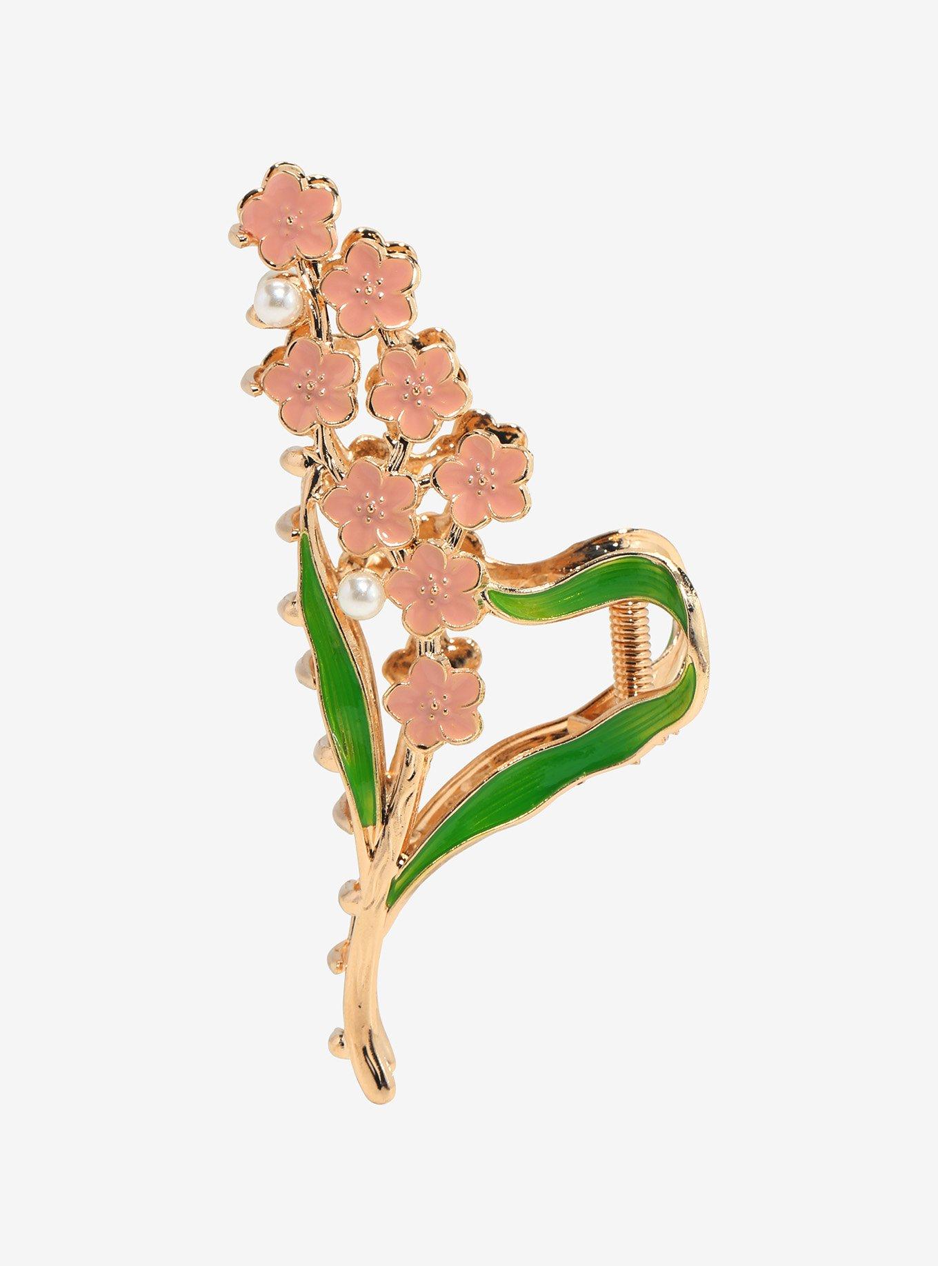 Thorn & Fable Pink Cherry Blossom Pearl Claw Hair Clip, , hi-res