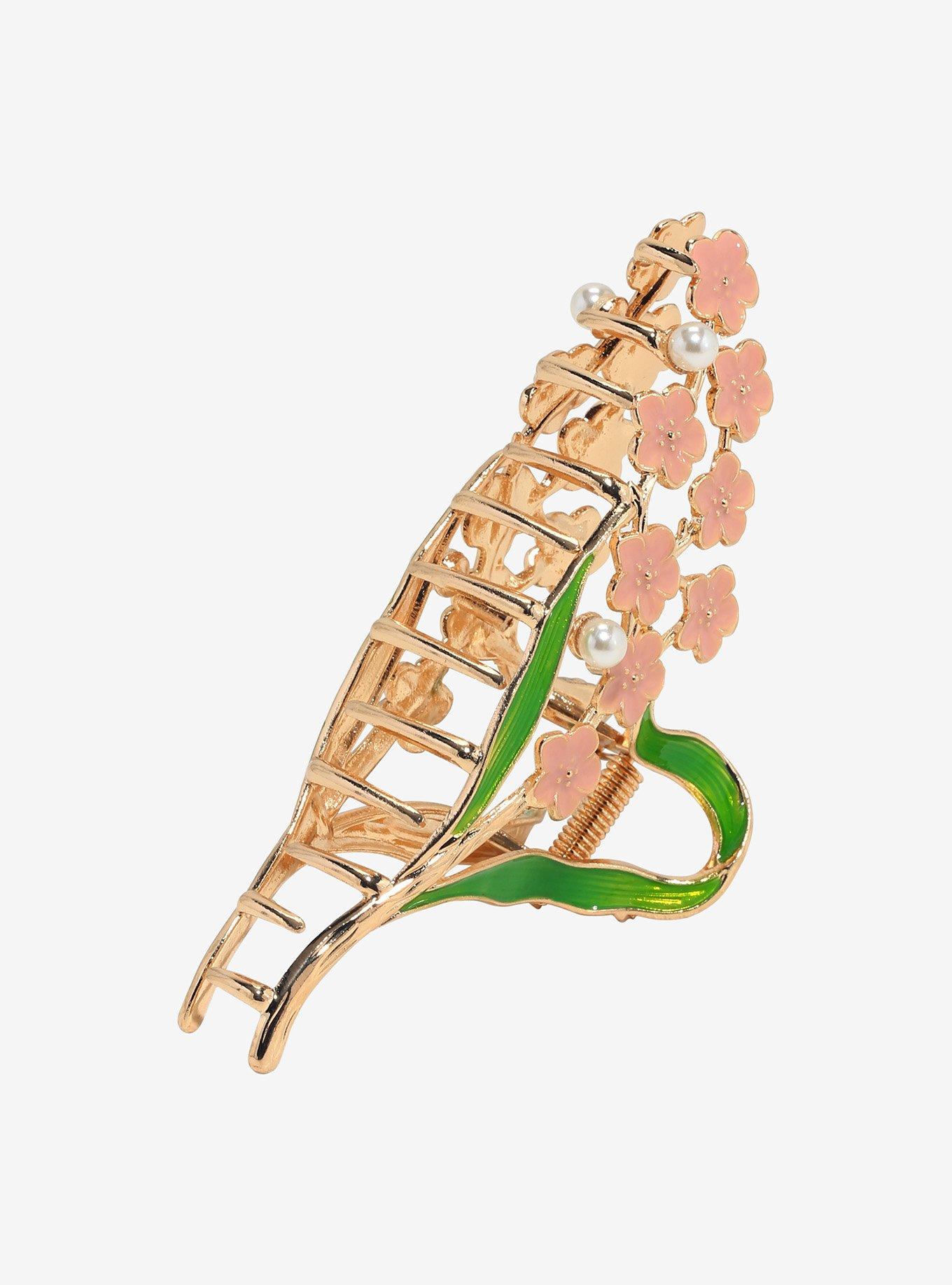 Thorn & Fable Pink Cherry Blossom Pearl Claw Hair Clip, , alternate