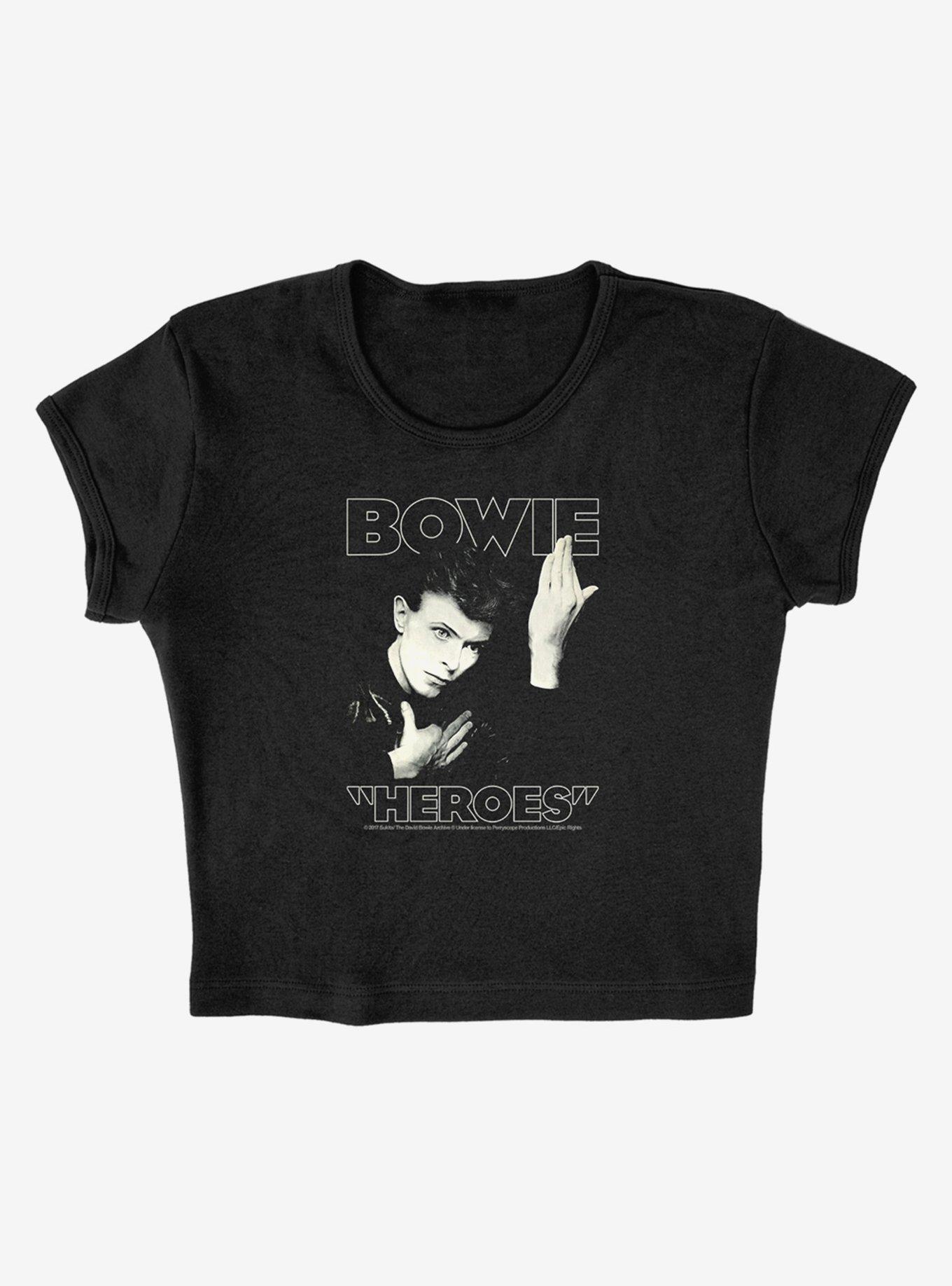 David Bowie Heroes Cover Cap Sleeve Baby Rib Girls Crop Top, BLACK, alternate