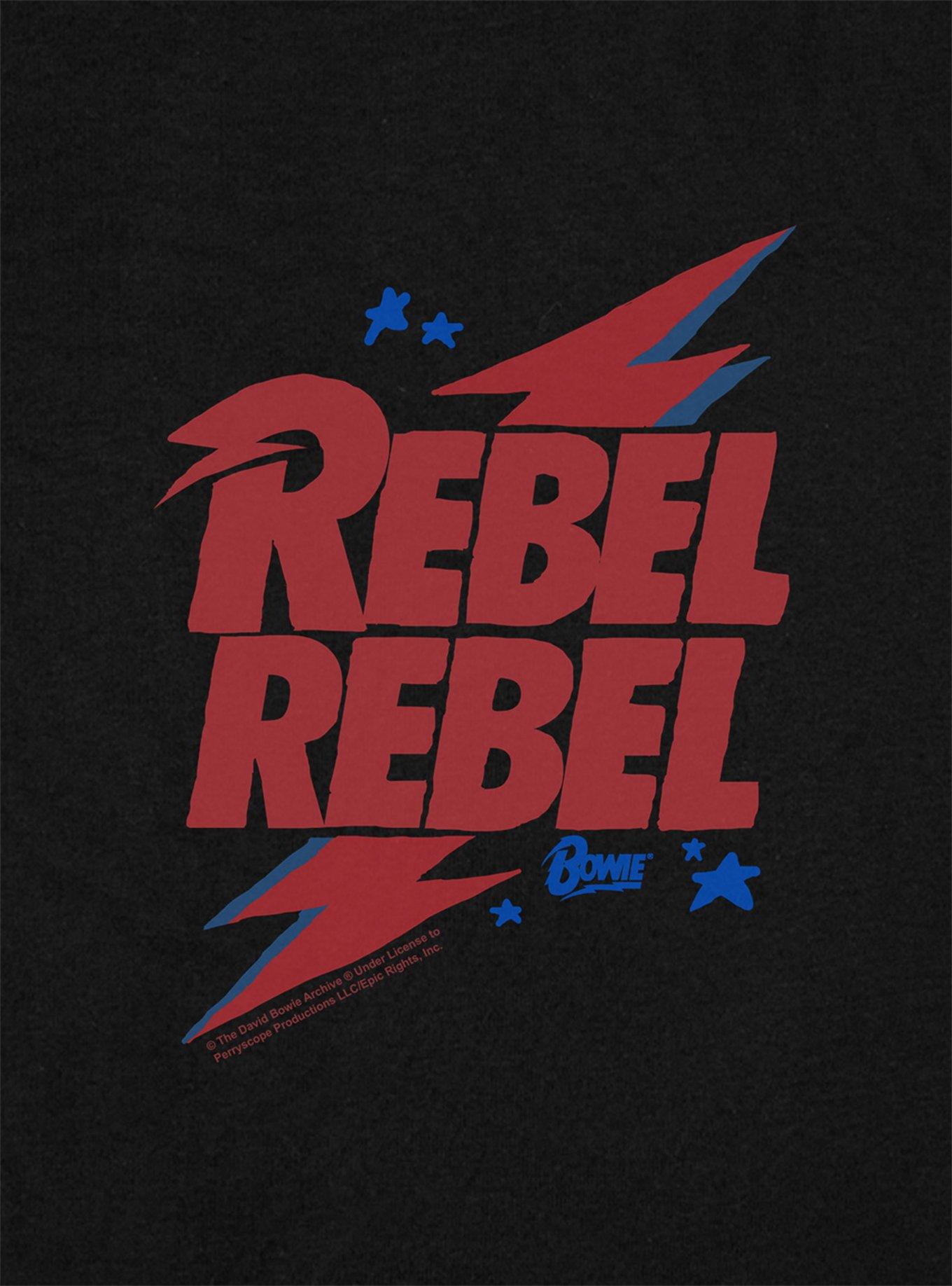 David Bowie Rebel Rebel Cap Sleeve Baby Rib Girls Crop Top, BLACK, alternate