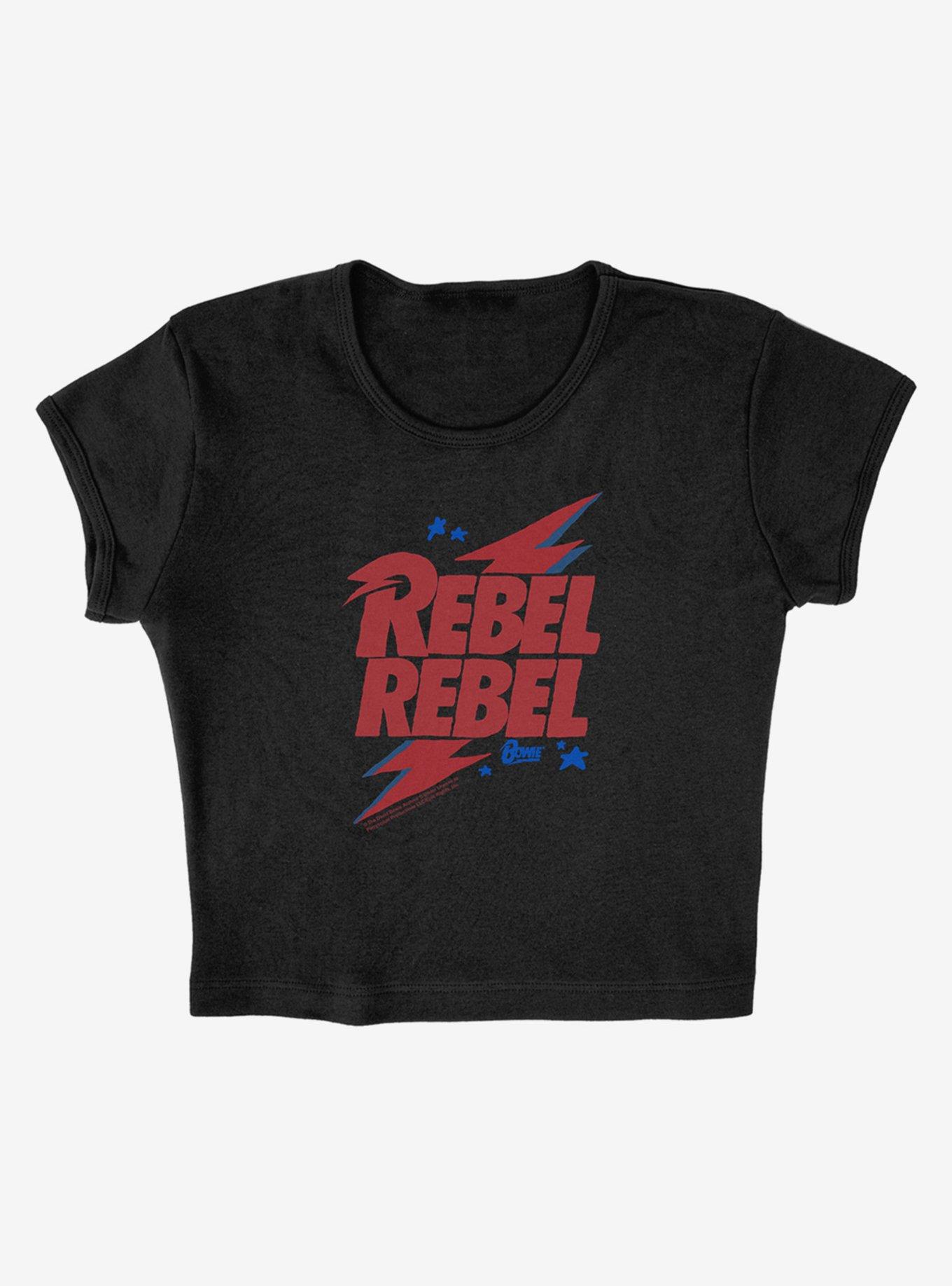 David Bowie Rebel Rebel Cap Sleeve Baby Rib Girls Crop Top, BLACK, alternate