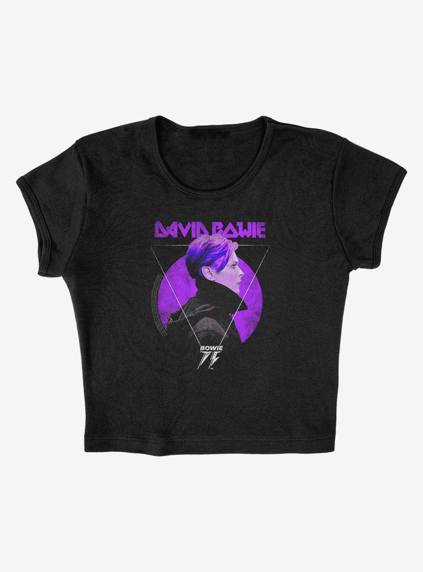 David Bowie Side Profile 75 Logo Cap Sleeve Baby Rib Girls Crop Top, BLACK, alternate