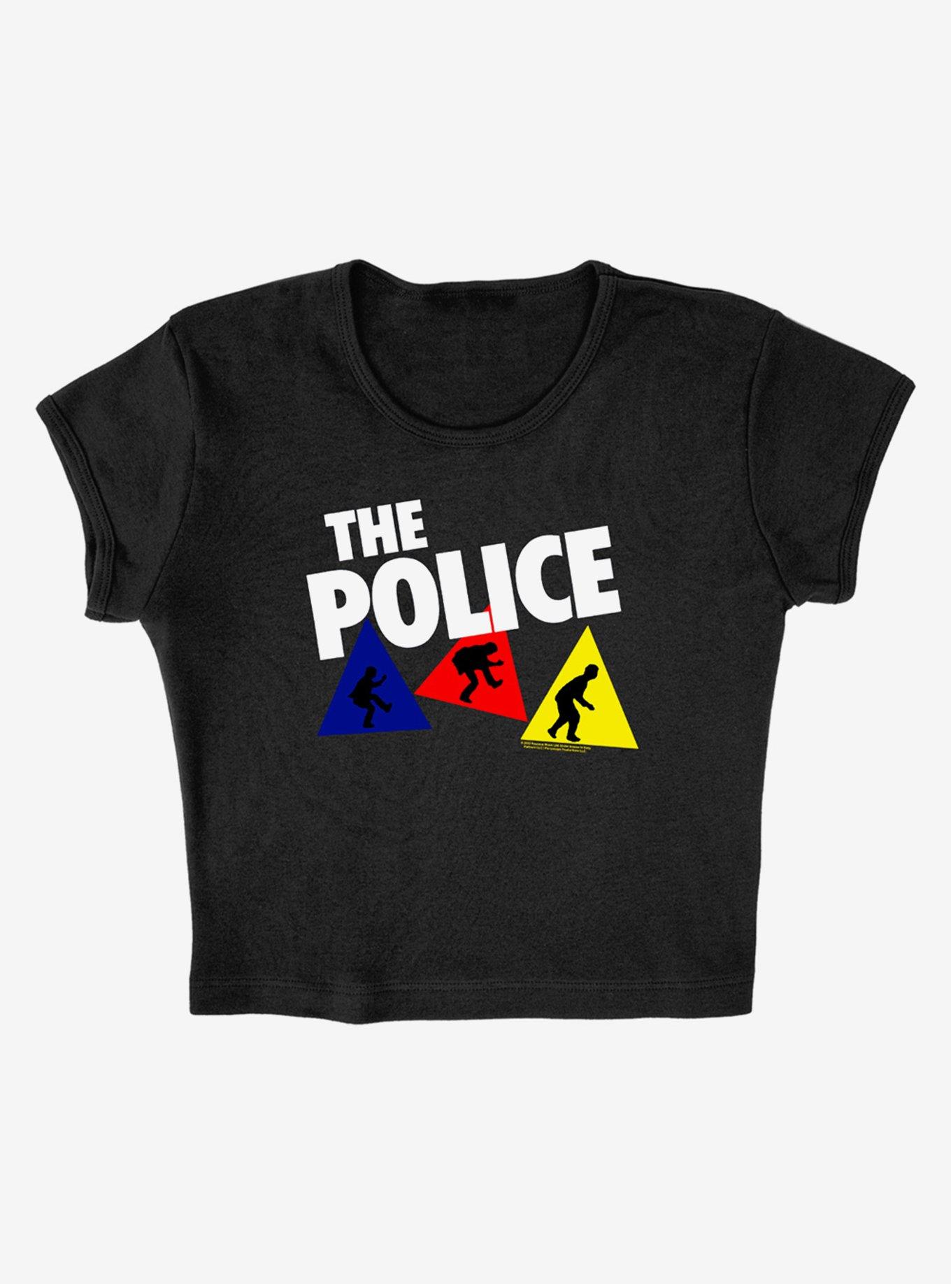 The Police Dancing Triangles Cap Sleeve Baby Rib Girls Crop Top, BLACK, alternate