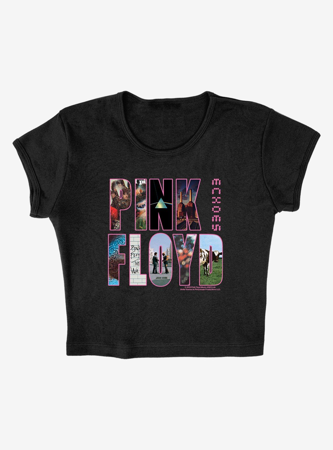 Pink Floyd Cover Cap Sleeve Baby Rib Girls Crop Top, BLACK, alternate