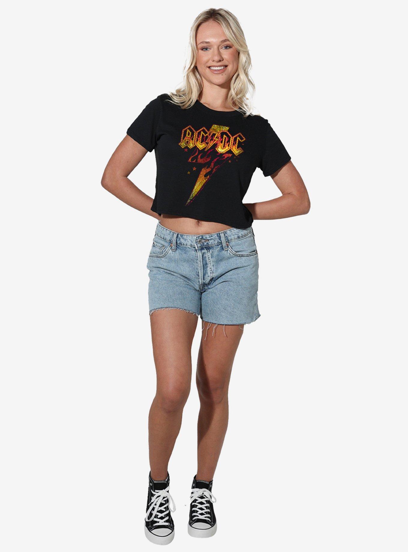 AC/DC Fire Bolt Girls Crop Top T-Shirt, , hi-res