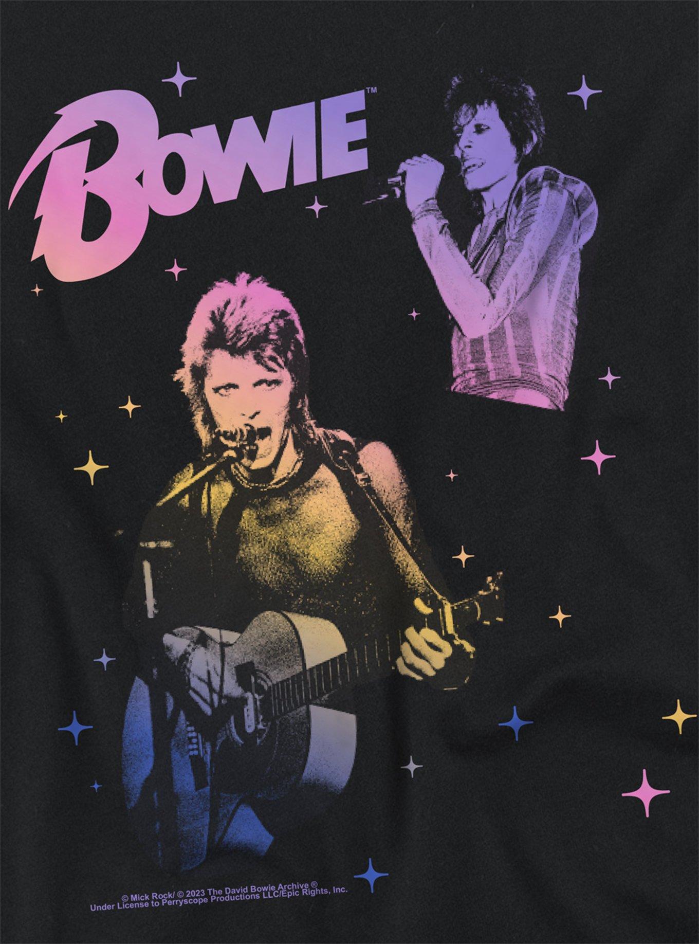 David Bowie Rainbow Gradient Girls Crop Top T-Shirt, BLACK, alternate