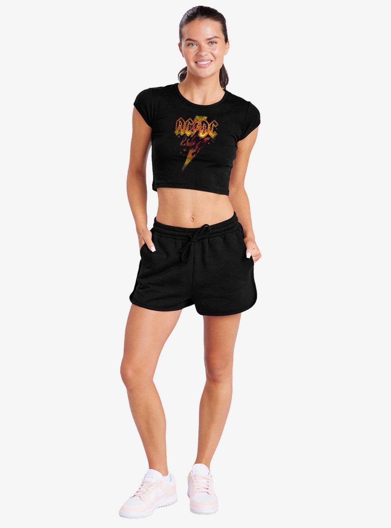 AC/DC Fire Bolt Cap Sleeve Baby Rib Girls Crop Top, , hi-res