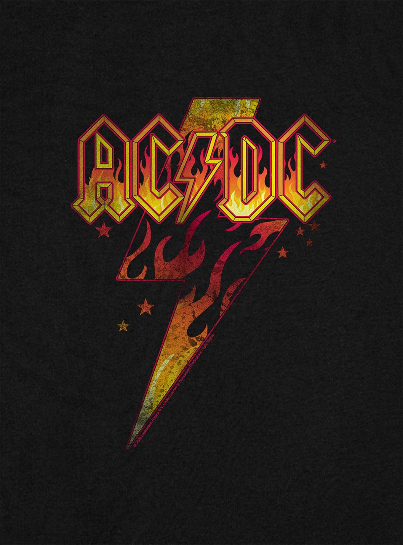 AC/DC Fire Bolt Cap Sleeve Baby Rib Girls Crop Top, BLACK, alternate