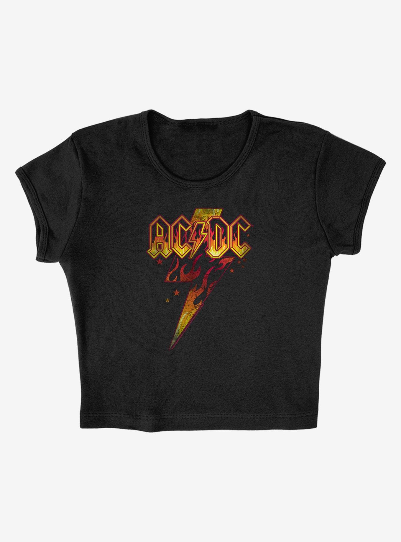 AC/DC Fire Bolt Cap Sleeve Baby Rib Girls Crop Top, BLACK, alternate