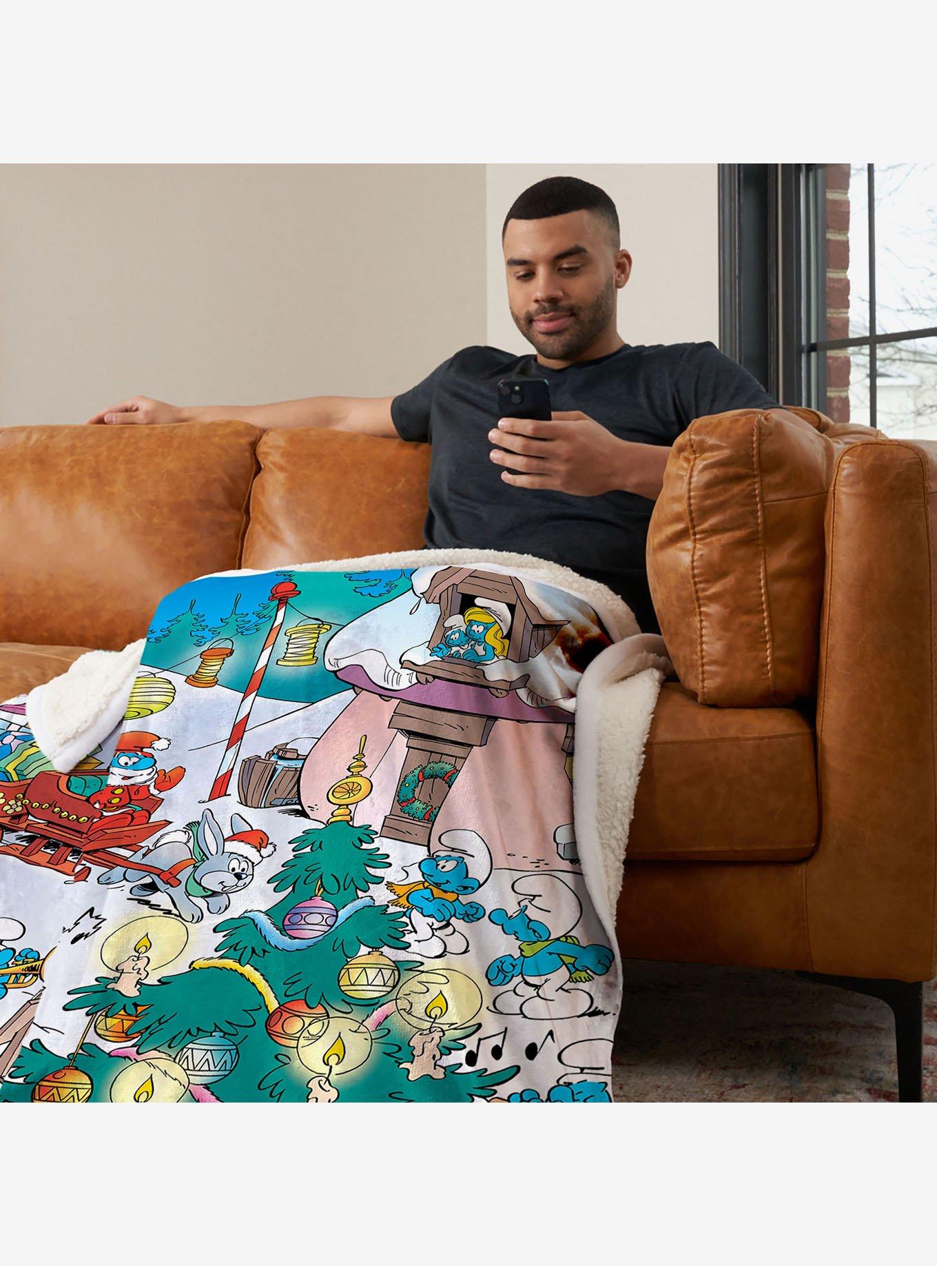 The Smurfs Winter Bash Silk Touch Sherpa Throw Blanket, , hi-res