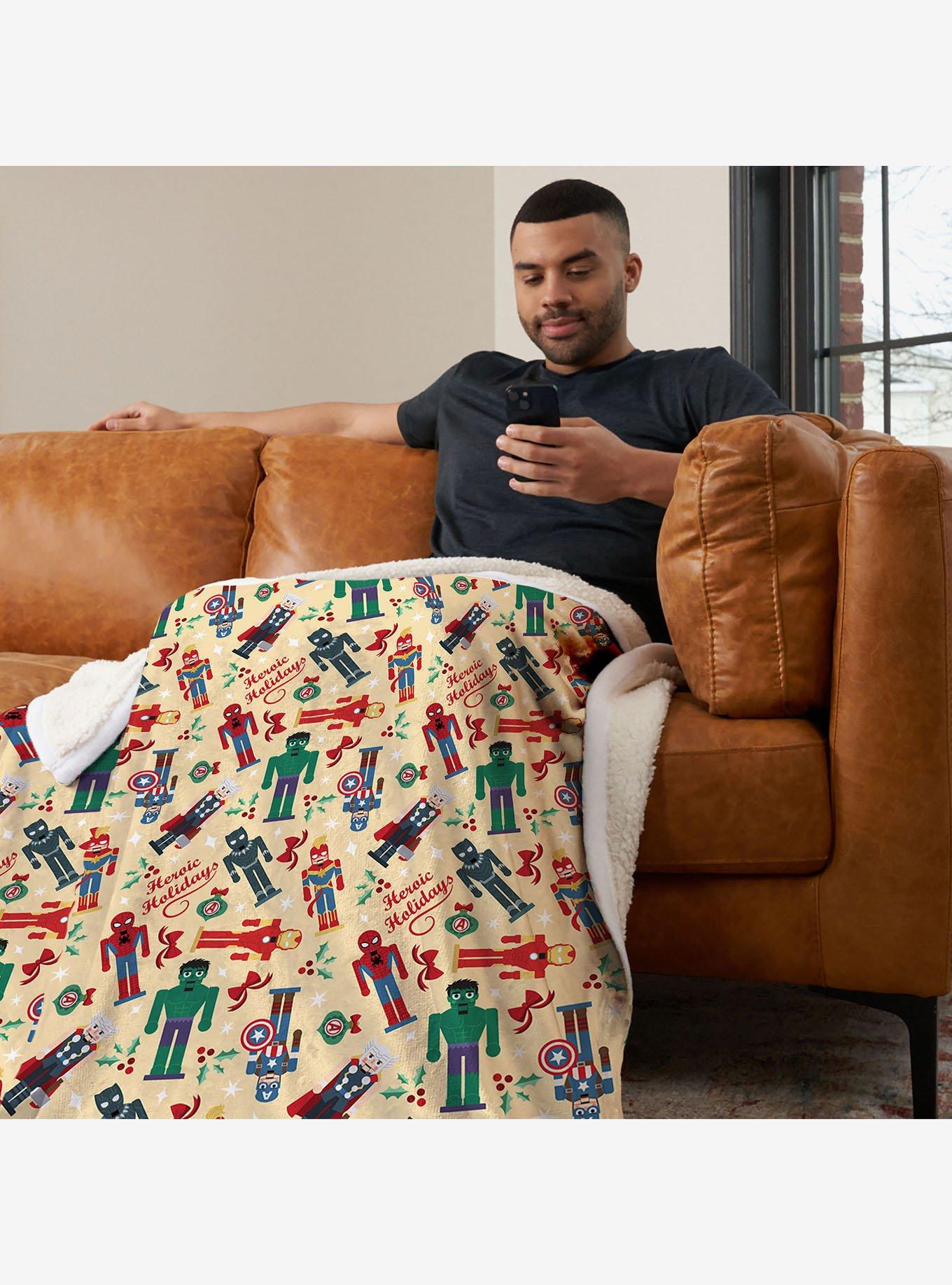 Marvel Avengers Heroic Holiday Silk Touch Sherpa Throw Blanket, , hi-res