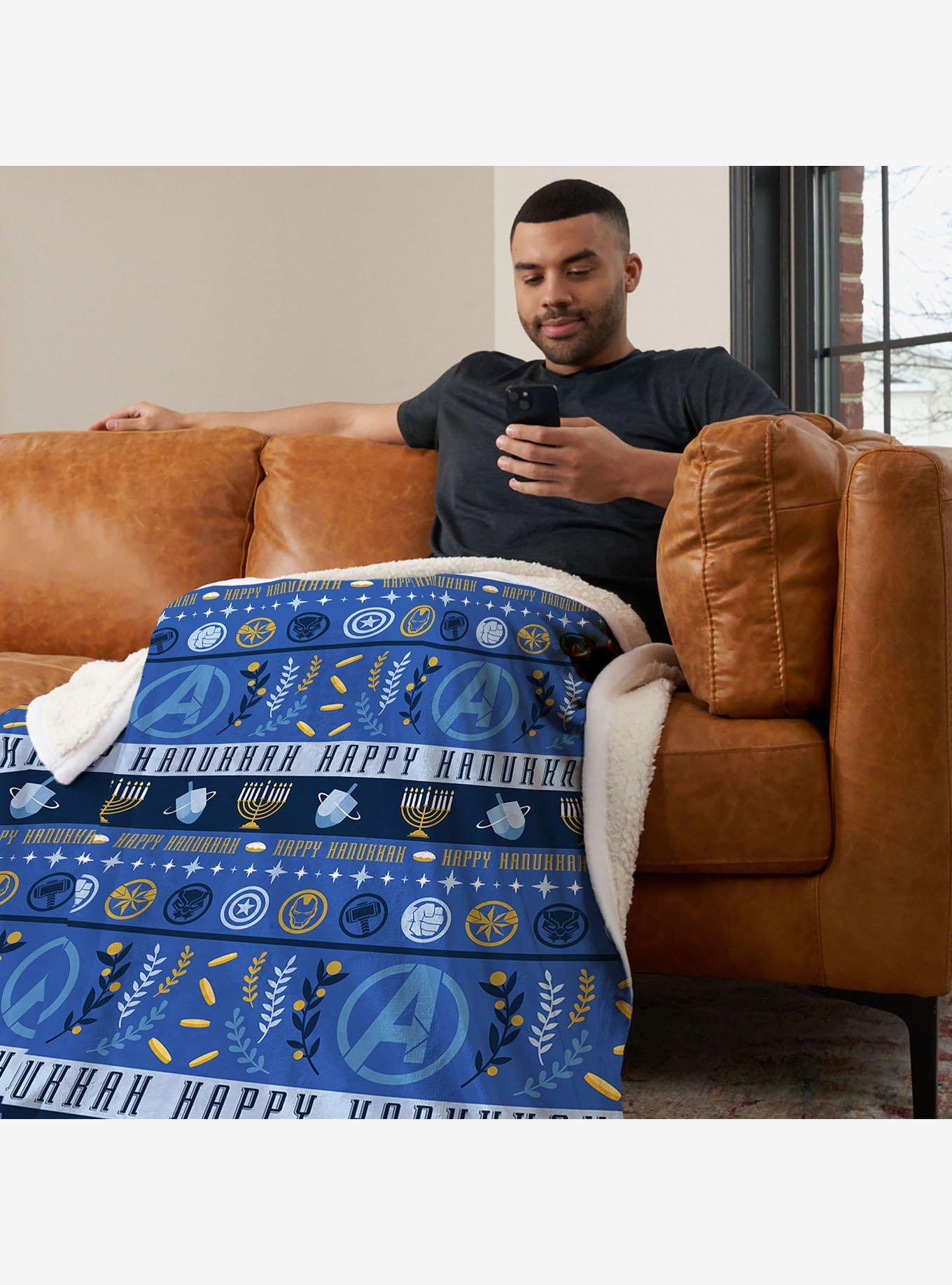 Marvel Avengers Hanukkah Silk Touch Sherpa Throw Blanket, , hi-res