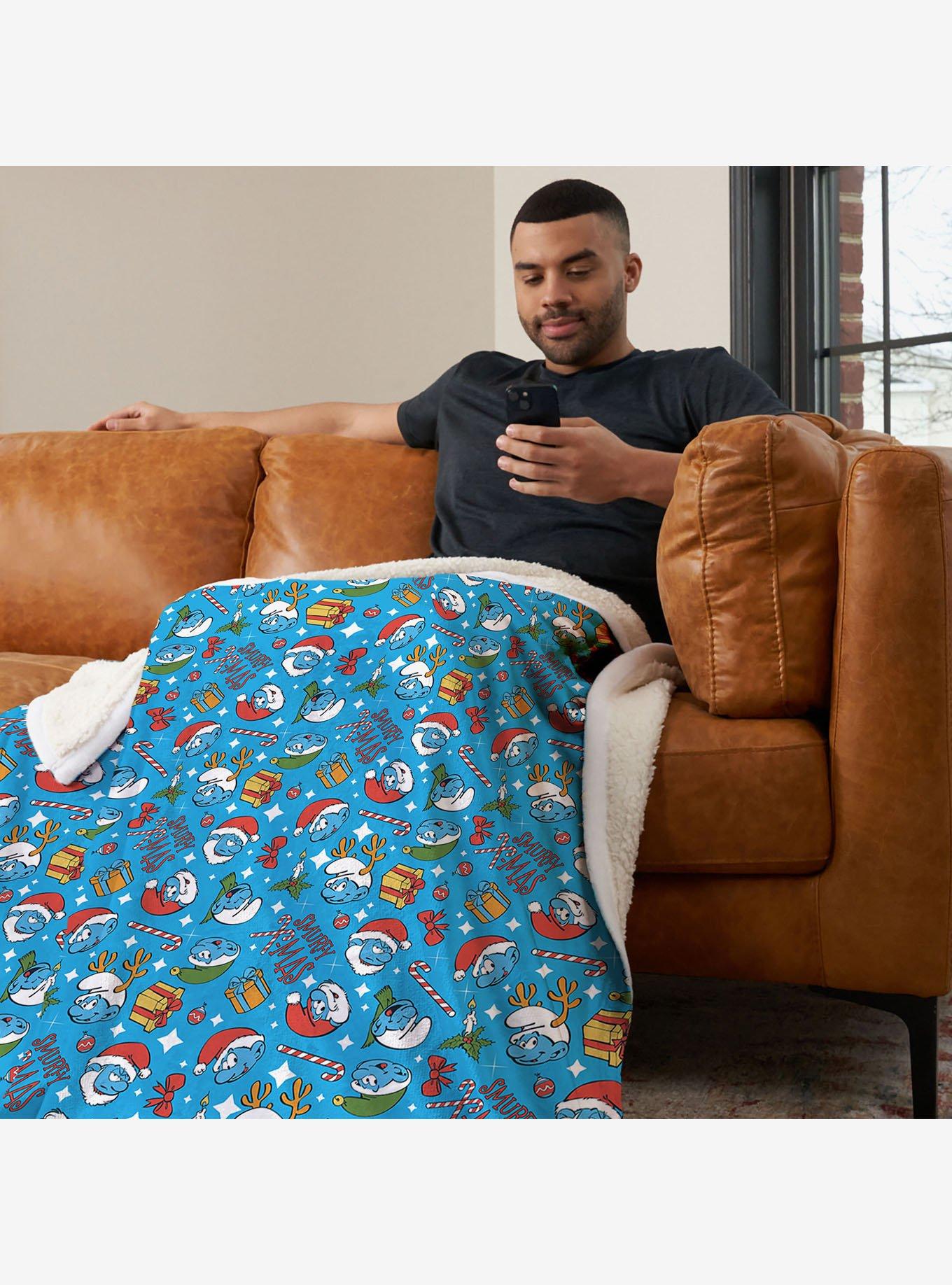 The Smurfs Smurfy Christmas Silk Touch Sherpa Throw Blanket, , hi-res