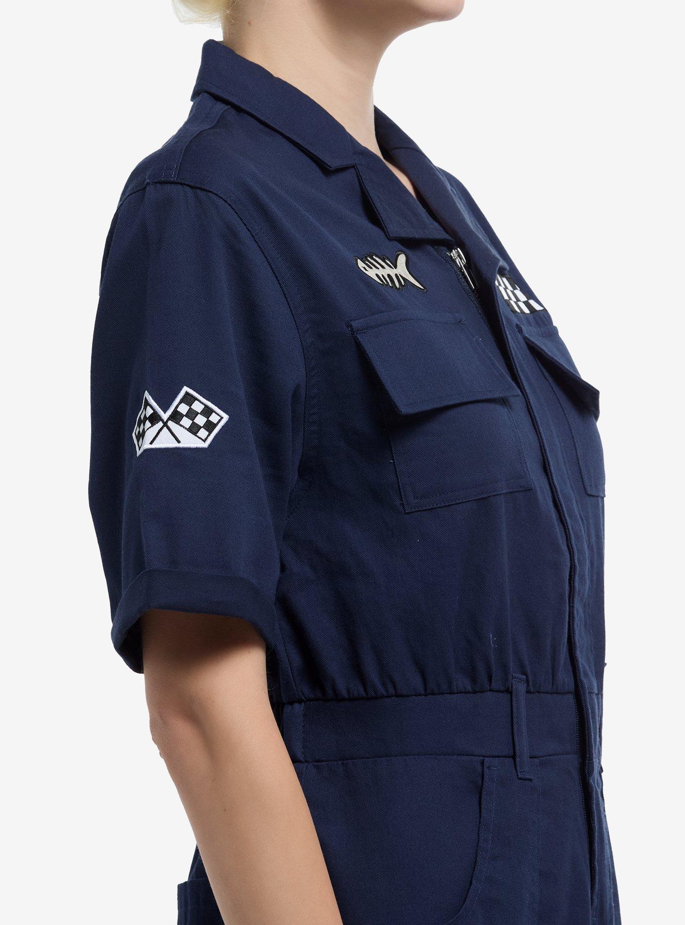 Social Collision Patches Navy Girls Jumpsuit, BLUE, alternate