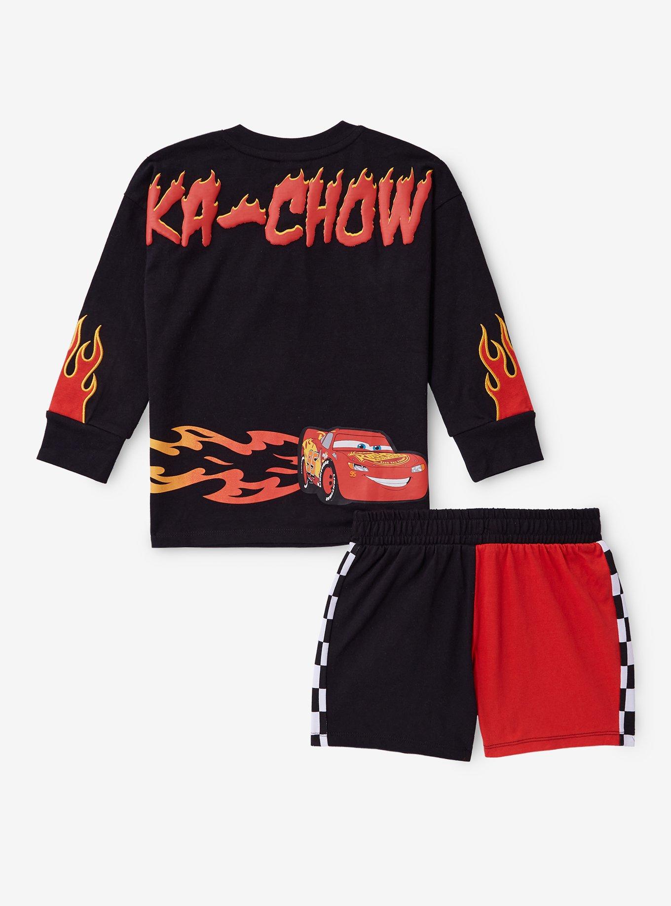 Disney Pixar Cars Lightning McQueen Flame Toddler Long Sleeve T-Shirt & Shorts Set - BoxLunch Exclusive, , hi-res