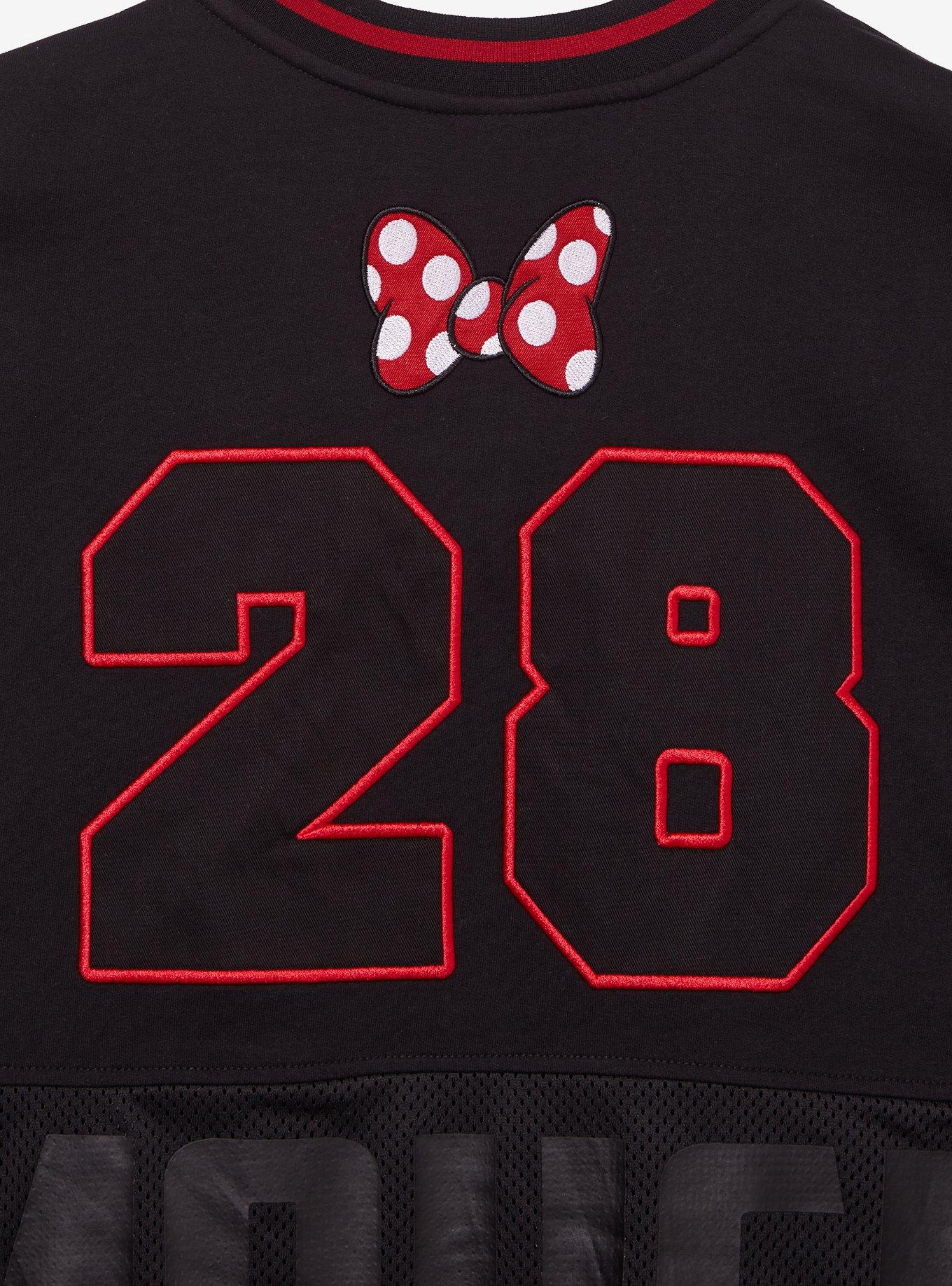 Disney Minnie Mouse Cropped Women's Plus Size Hockey Jersey — BoxLunch Exclusive, BLACK, alternate