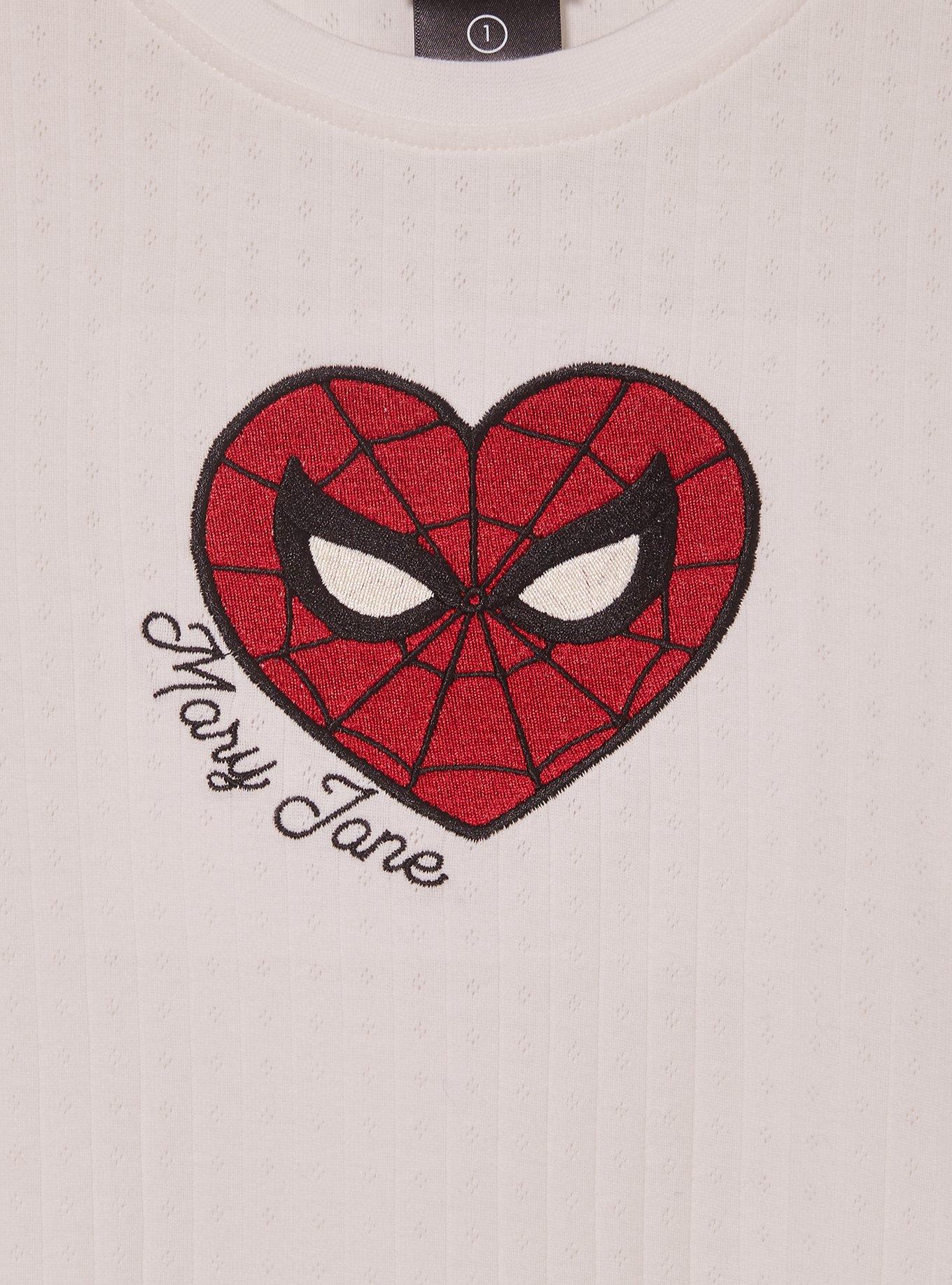 Marvel Spider-Man Heart Pointelle Women's Plus Size Long Sleeve T-Shirt - BoxLunch Exclusive, CREAM, alternate