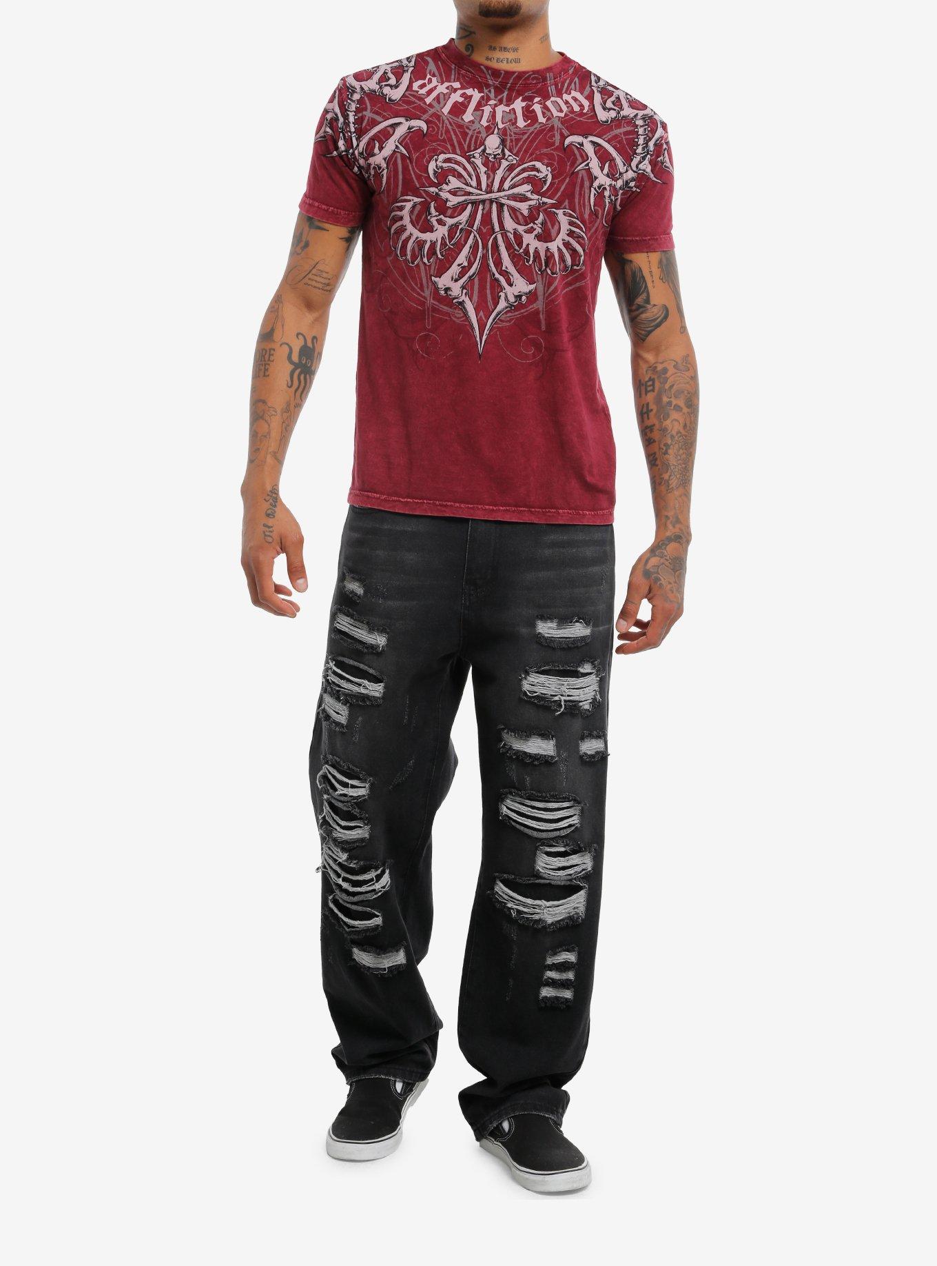 Affliction Skeleton Filigree Burgundy T-Shirt, RED, alternate