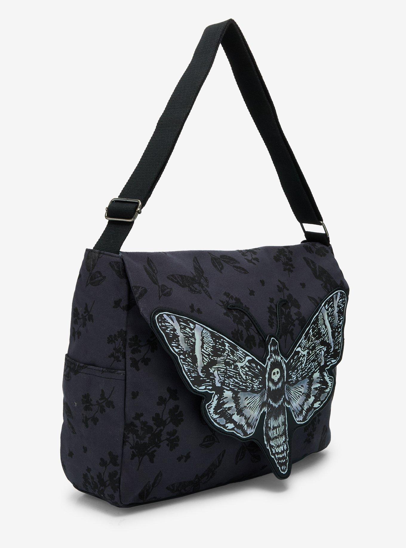 Death Moth Dark Floral Messenger Bag, , hi-res