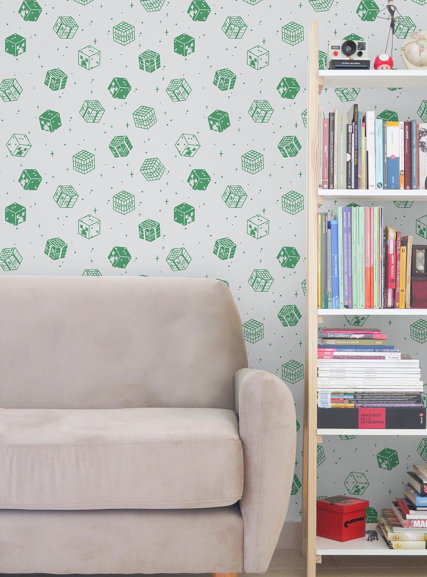 Minecraft Grey Blocks Peel & Stick Wallpaper, , alternate