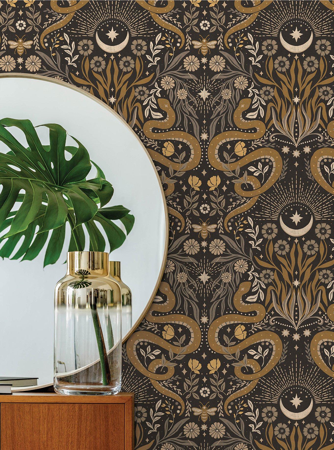 Mystic Serpent Black Gold Peel & Stick Wallpaper, , alternate