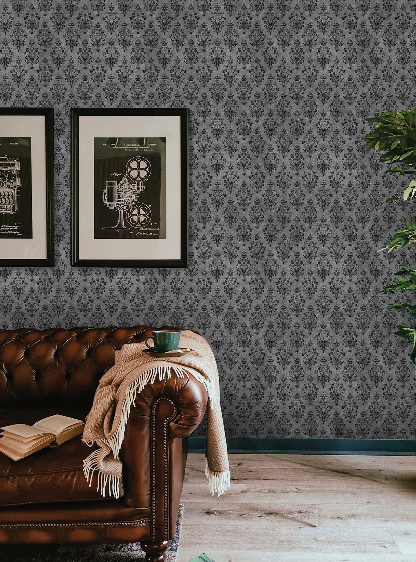 Disney Haunted Mansion Grey Peel & Stick Wallpaper, , alternate