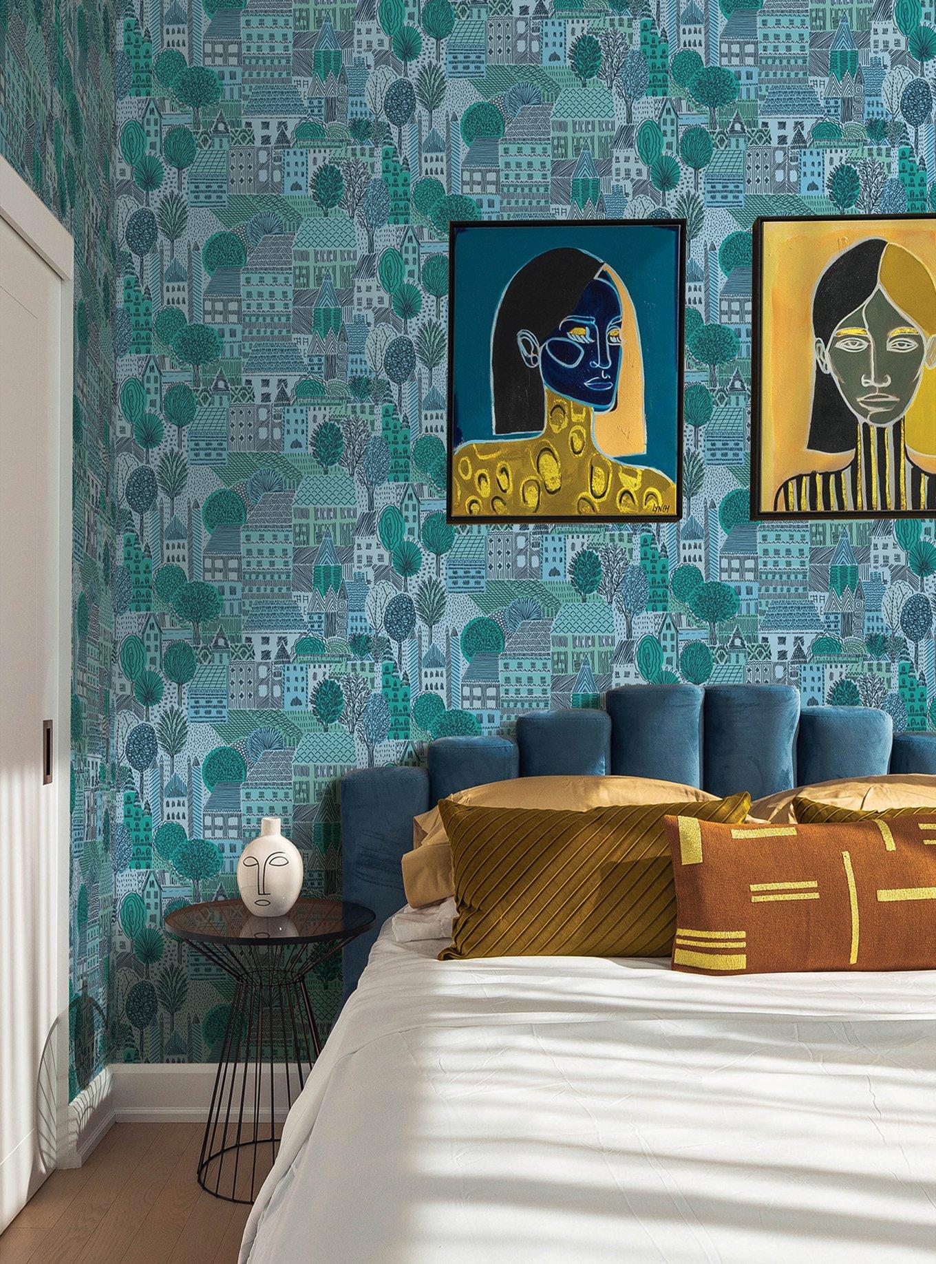 Charming Village Blue Peel & Stick Wallpaper, , hi-res