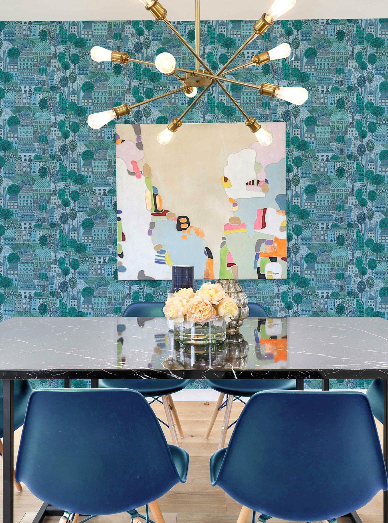 Charming Village Blue Peel & Stick Wallpaper, , alternate