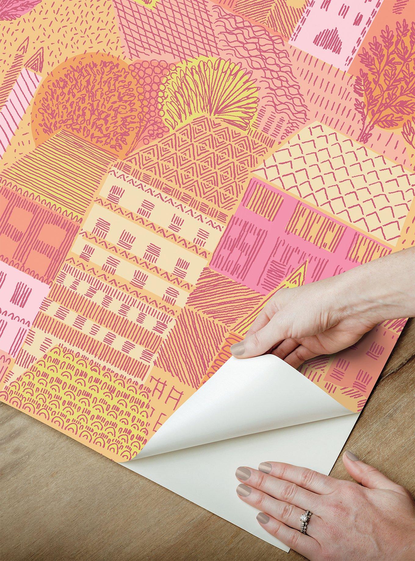 Charming Village Pink and Orange Peel & Stick Wallpaper, , alternate
