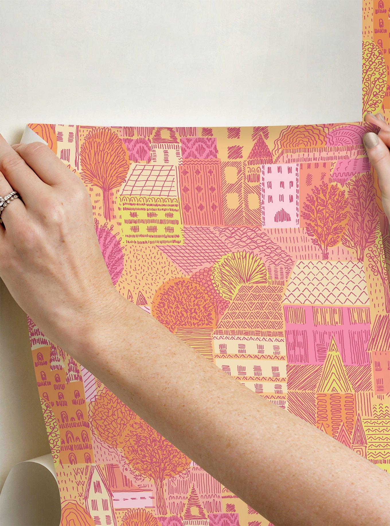 Charming Village Pink and Orange Peel & Stick Wallpaper, , alternate