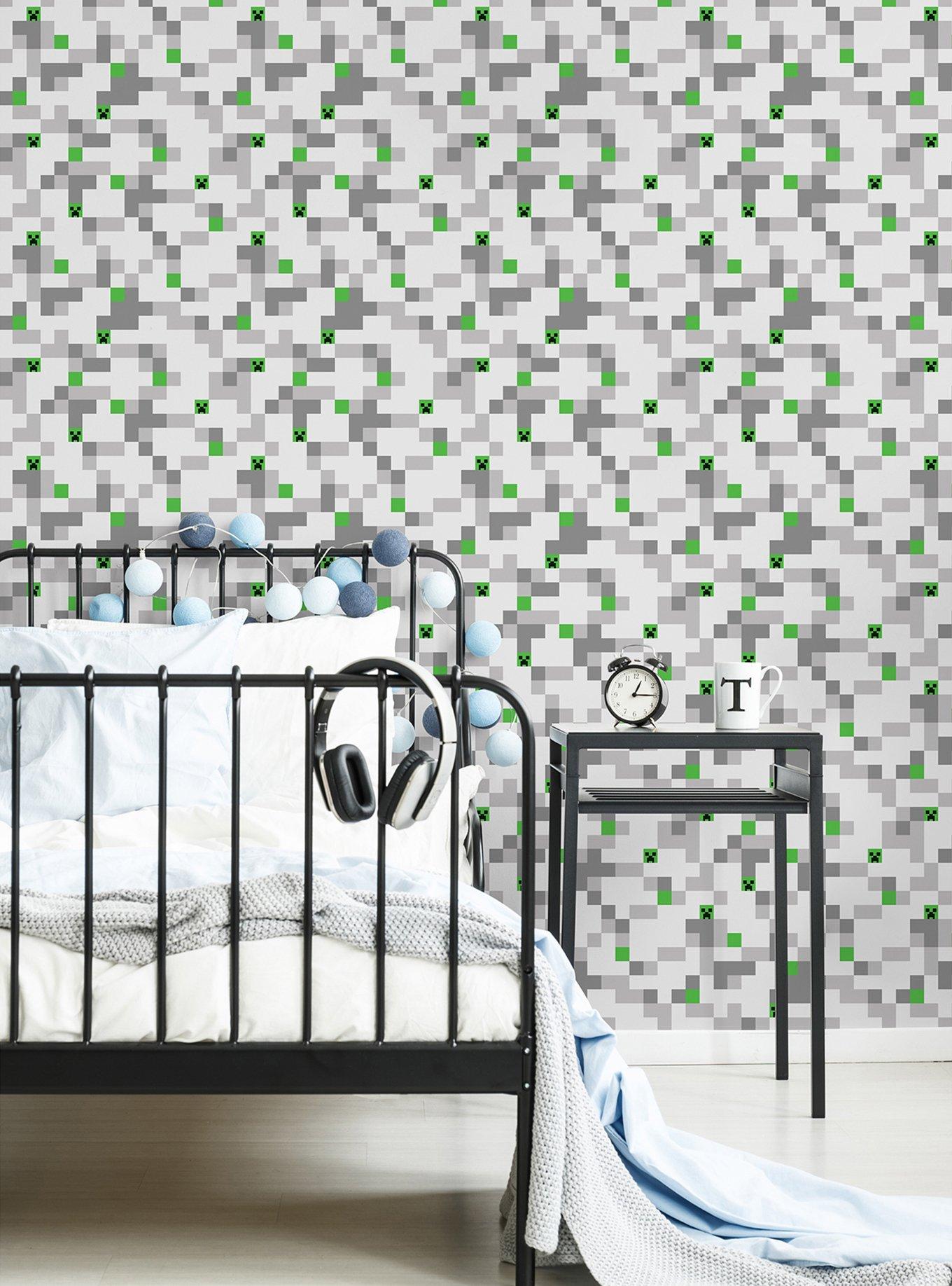 Minecraft Grey Pixel Creeper Peel & Stick Wallpaper, , alternate