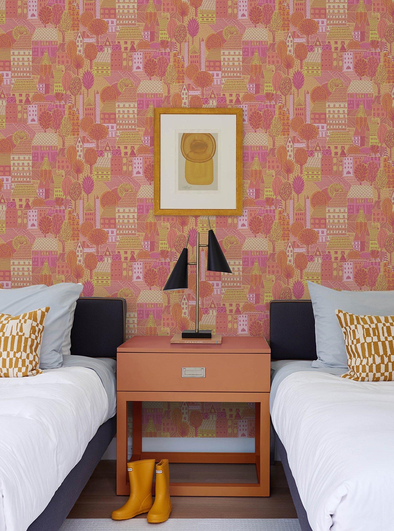 Charming Village Pink and Orange Peel & Stick Wallpaper, , alternate