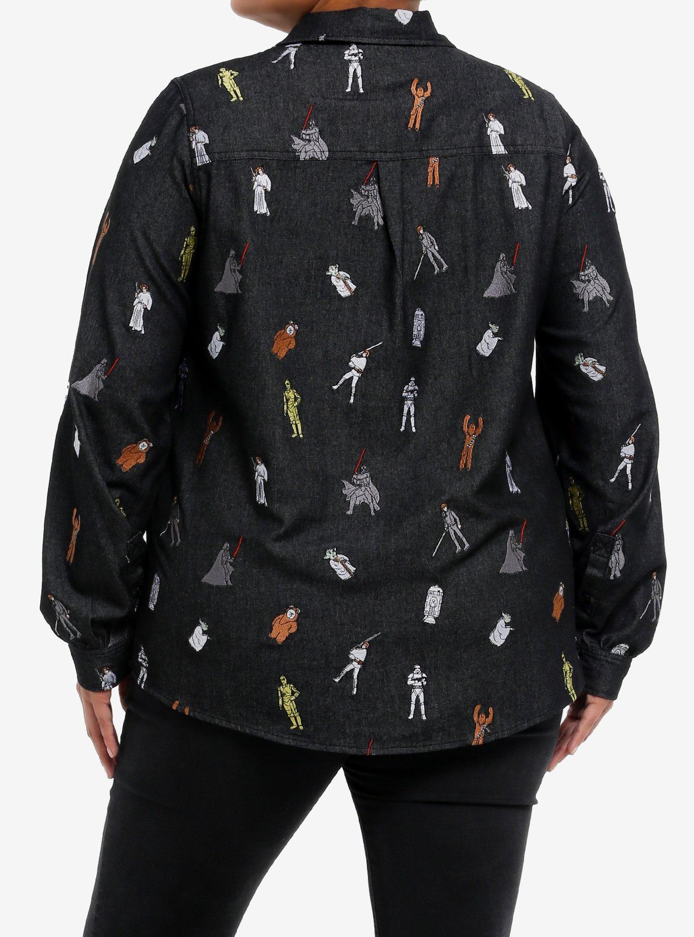 Her Universe Star Wars Characters Chambray Long-Sleeve Button-Up Plus Size Her Universe Exclusive, MULTI, alternate