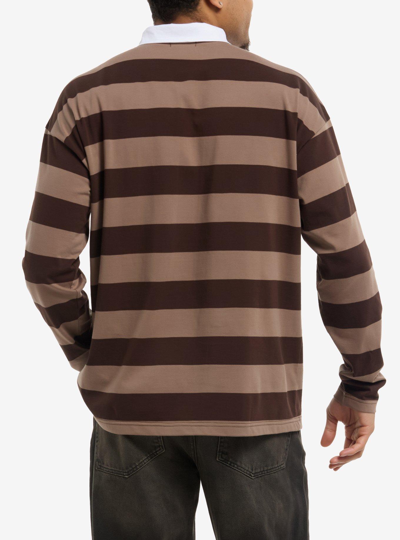 Brown Stripe Long-Sleeve Polo Shirt, , alternate