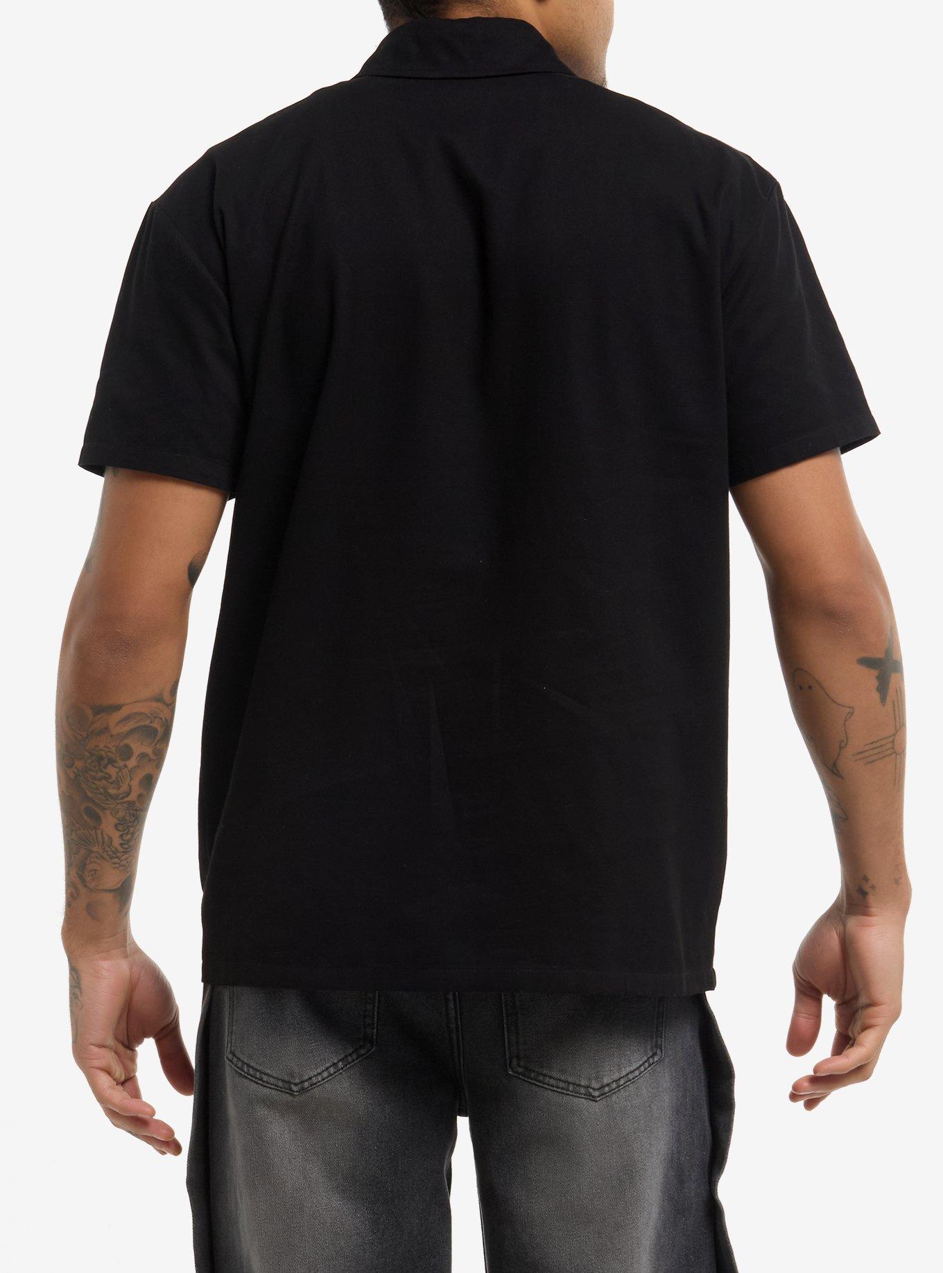 Vampire Bat & Skulls Zip Woven Top, BLACK, alternate