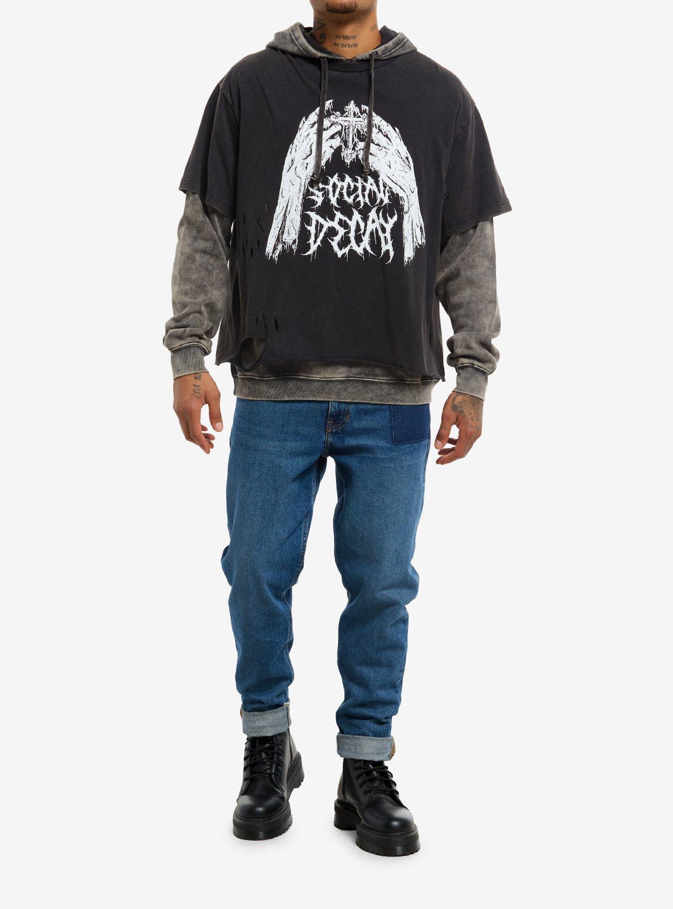 Social Decay Distressed Twofer Hoodie, , hi-res