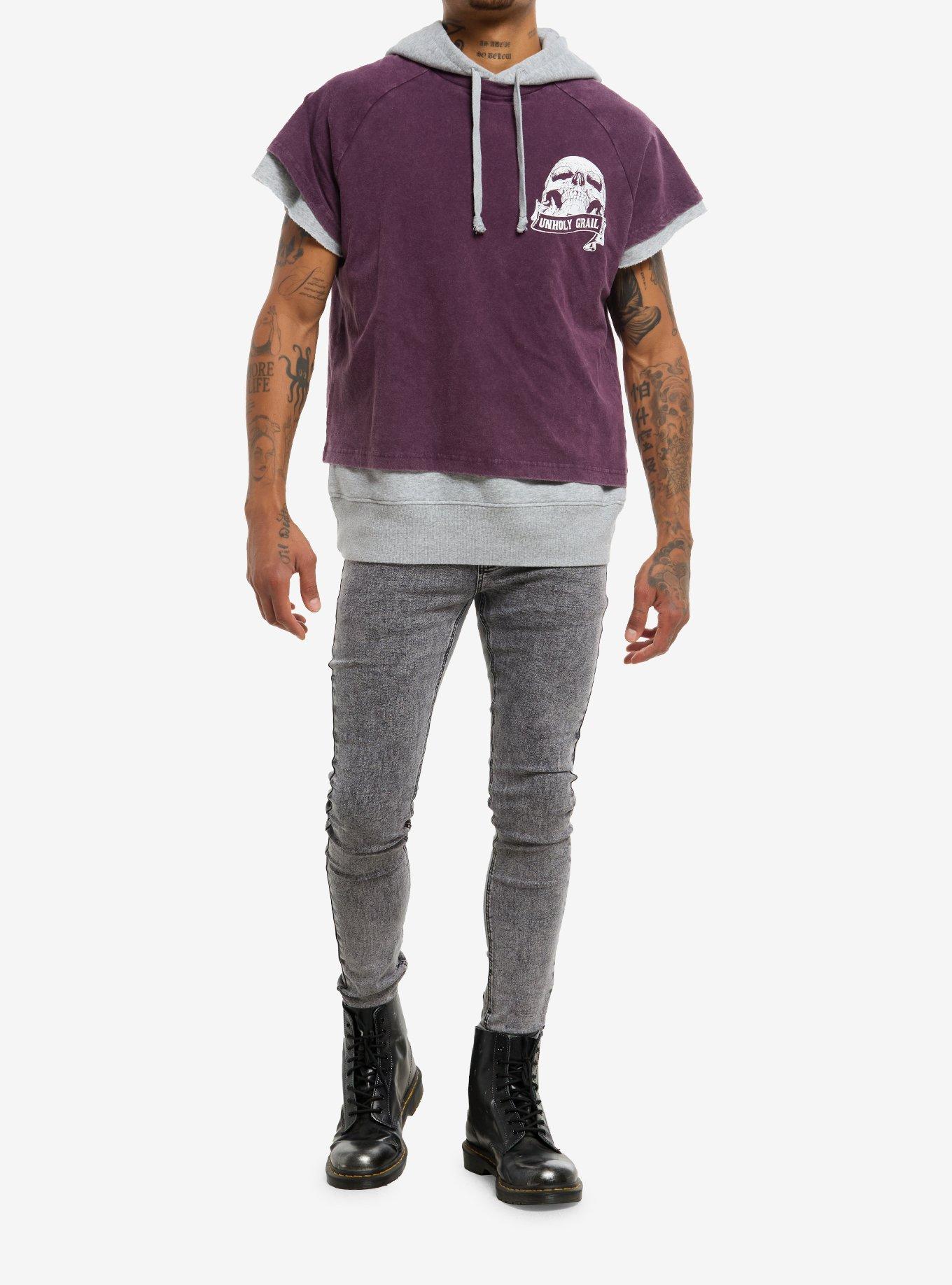 Unholy Grail Twofer Short-Sleeve Hoodie, GREY, alternate