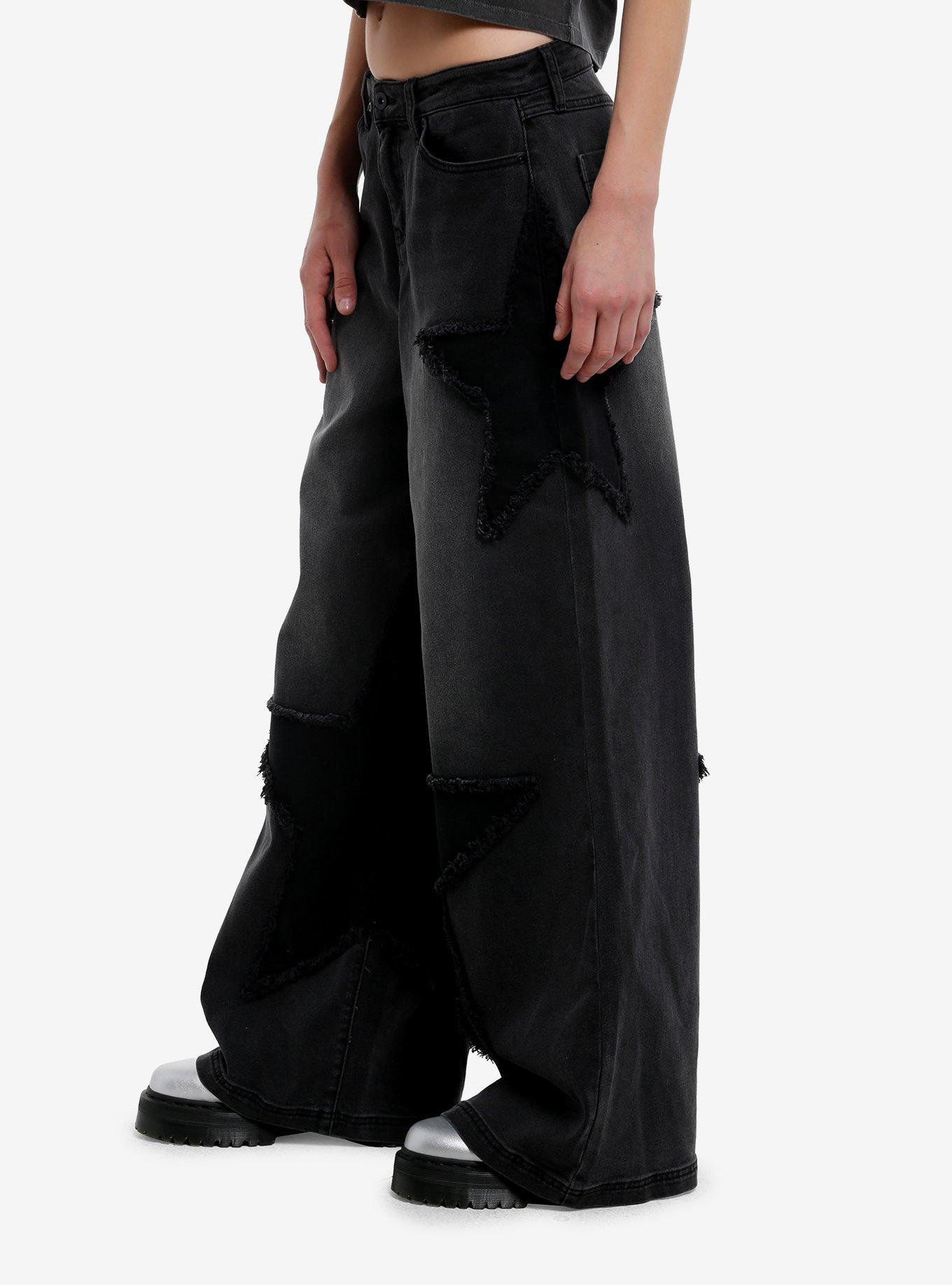 Social Collision Black Star Patch Wide Leg Jeans, BLACK, alternate