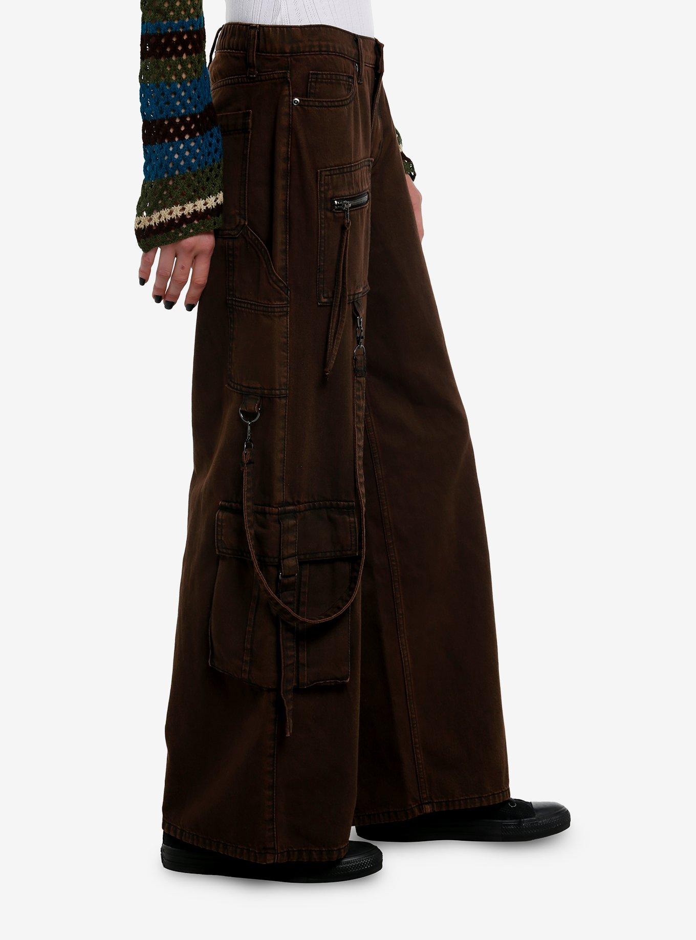 Brown Washed Wide Leg Cargo Pants, BROWN, alternate