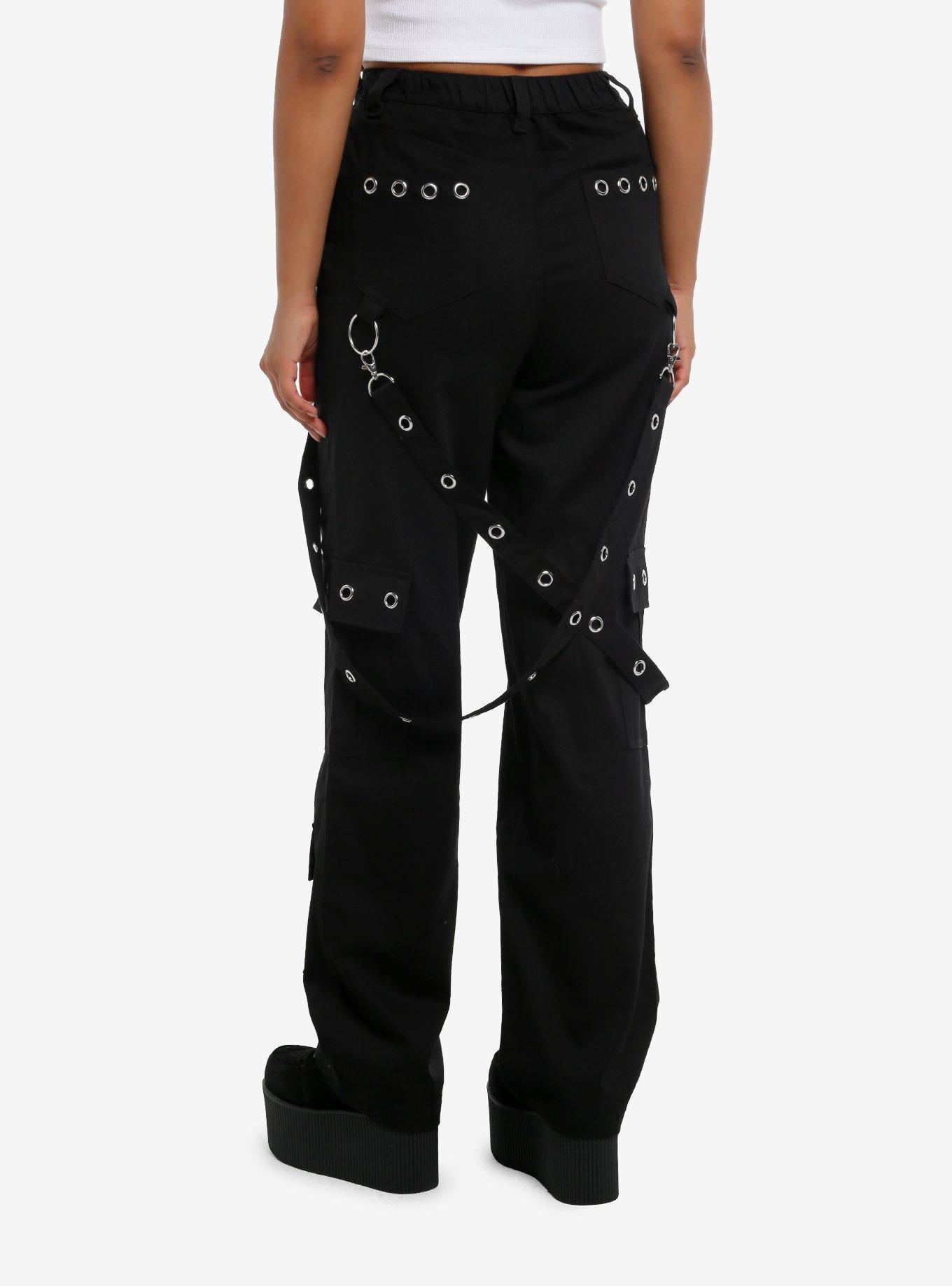 Black Grommet Suspender Wide Leg Pants, , hi-res
