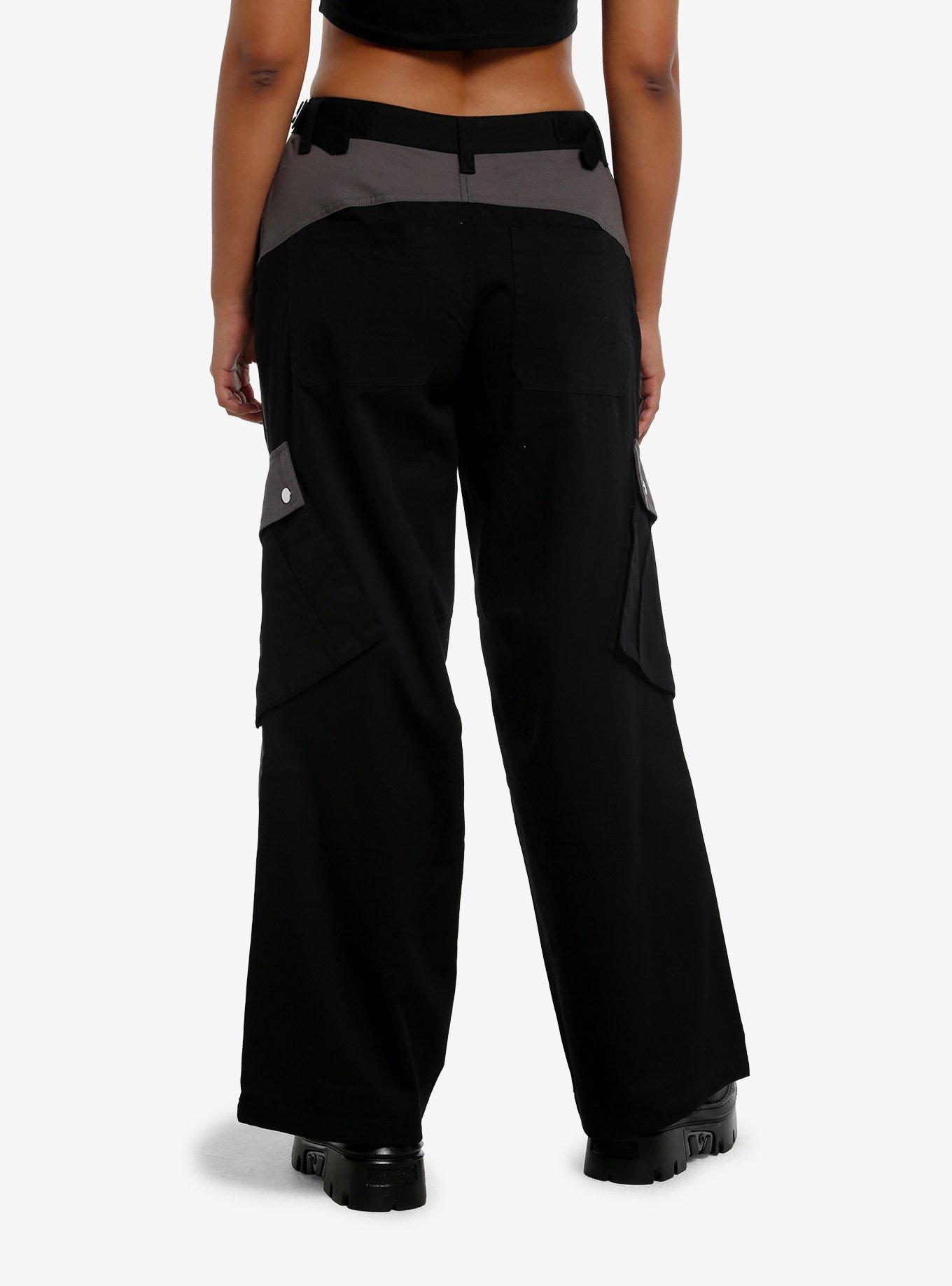 Social Collision Black & Grey Color-Block Low-Rise Cargo Pants, , hi-res