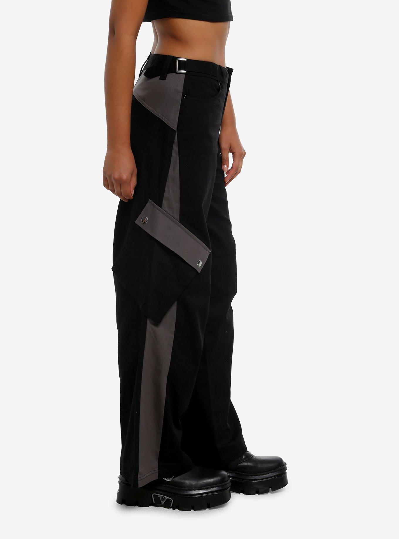 Social Collision Black & Grey Color-Block Low-Rise Cargo Pants, , alternate