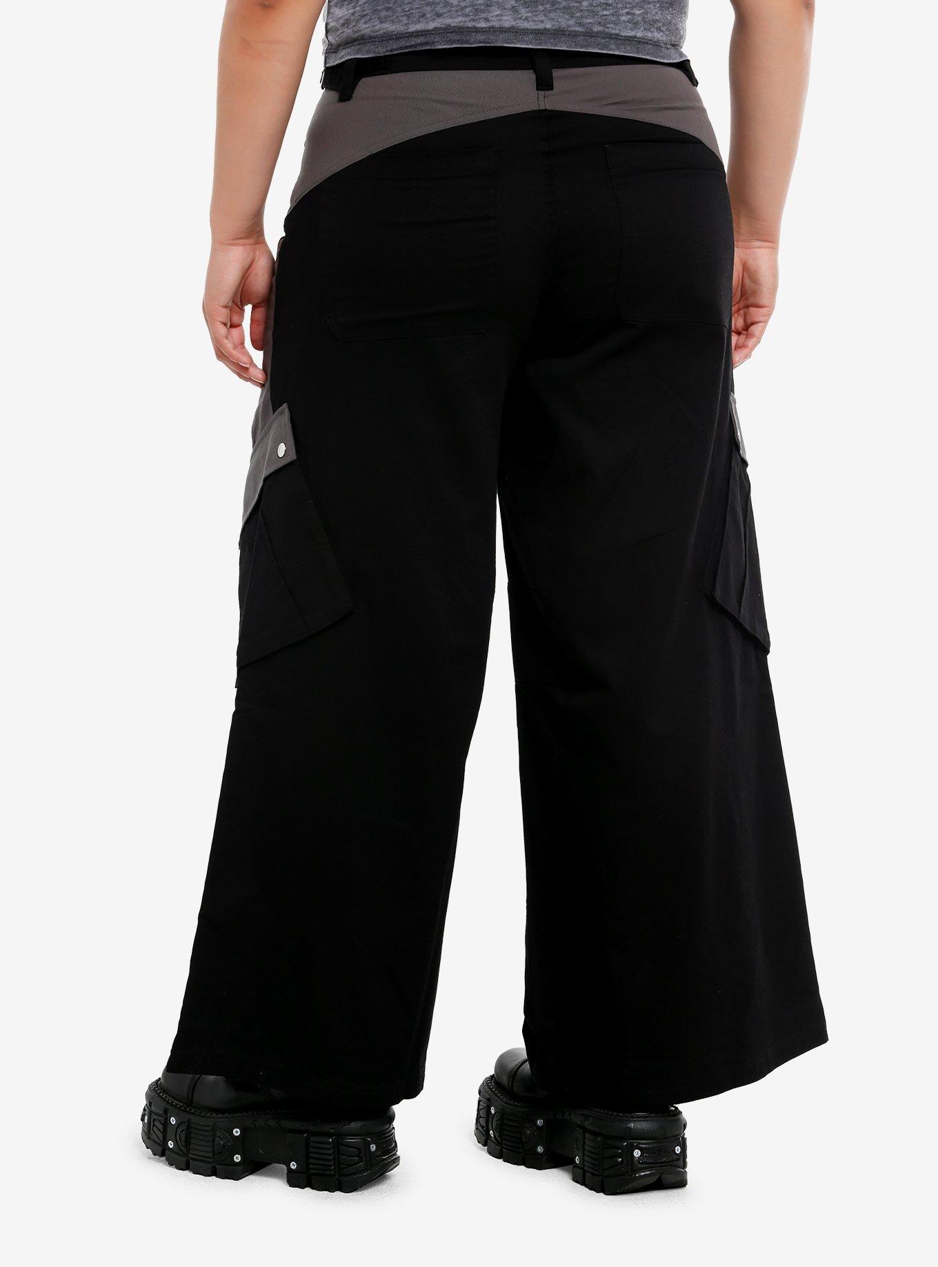 Social Collision Black & Grey Color-Block Low-Rise Cargo Pants Plus Size, , alternate
