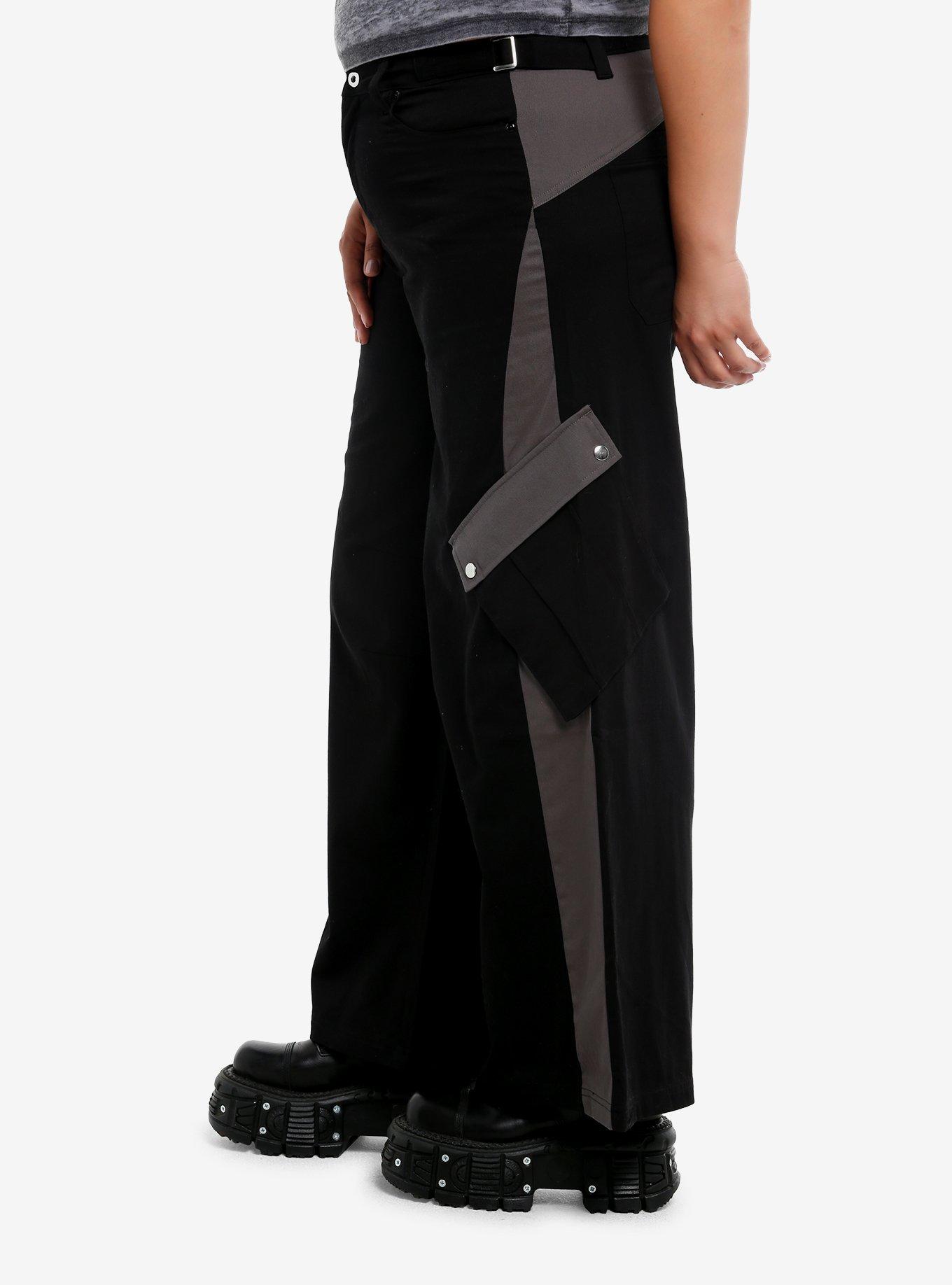 Social Collision Black & Grey Color-Block Low-Rise Cargo Pants Plus Size, , alternate