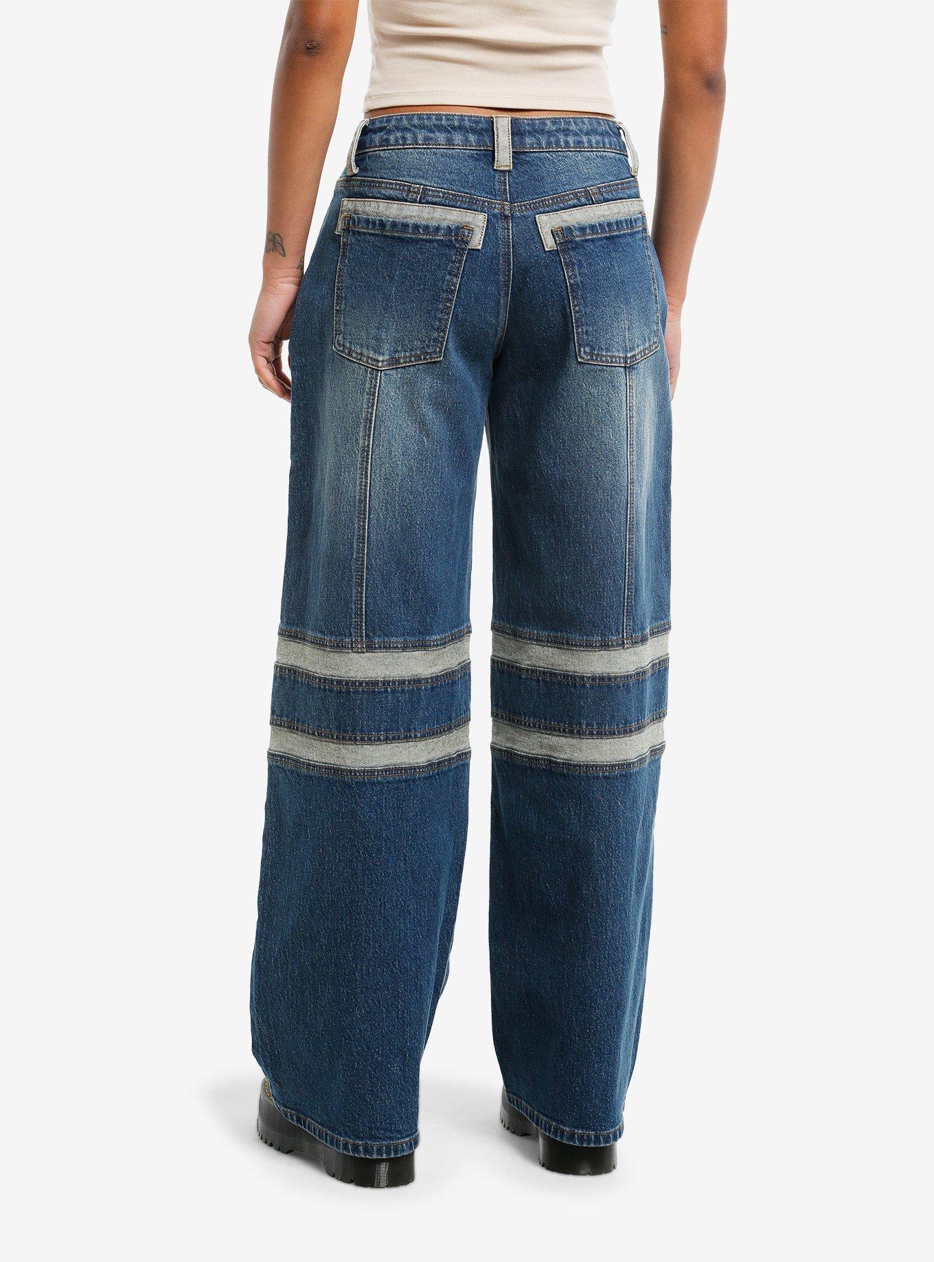 Social Collision Contrast Panels Wide Leg Jeans, , alternate