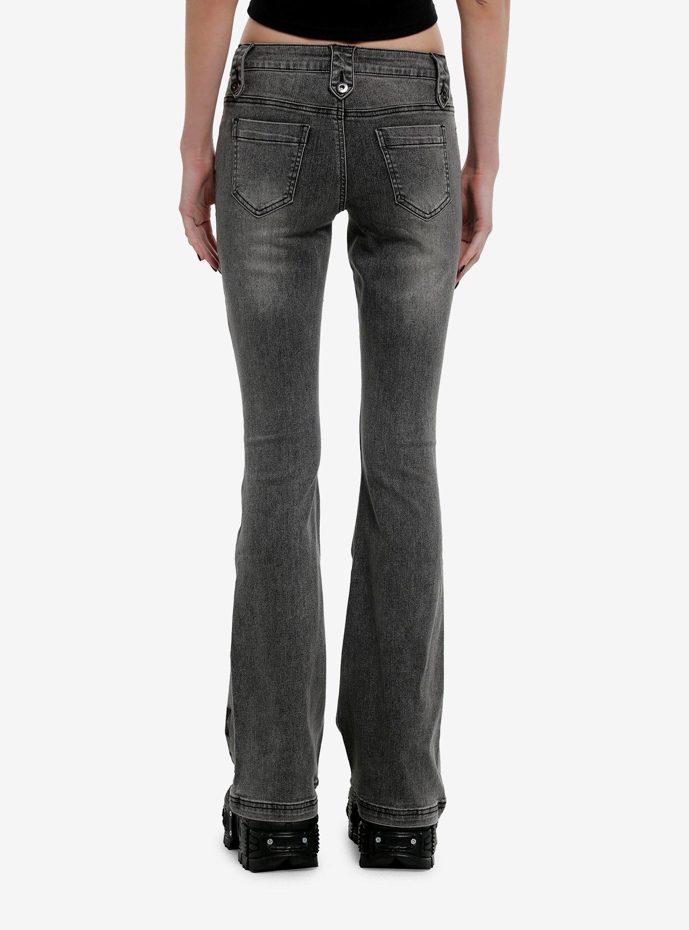 Social Collision Grey Star Low-Rise Flare Jeans, , hi-res