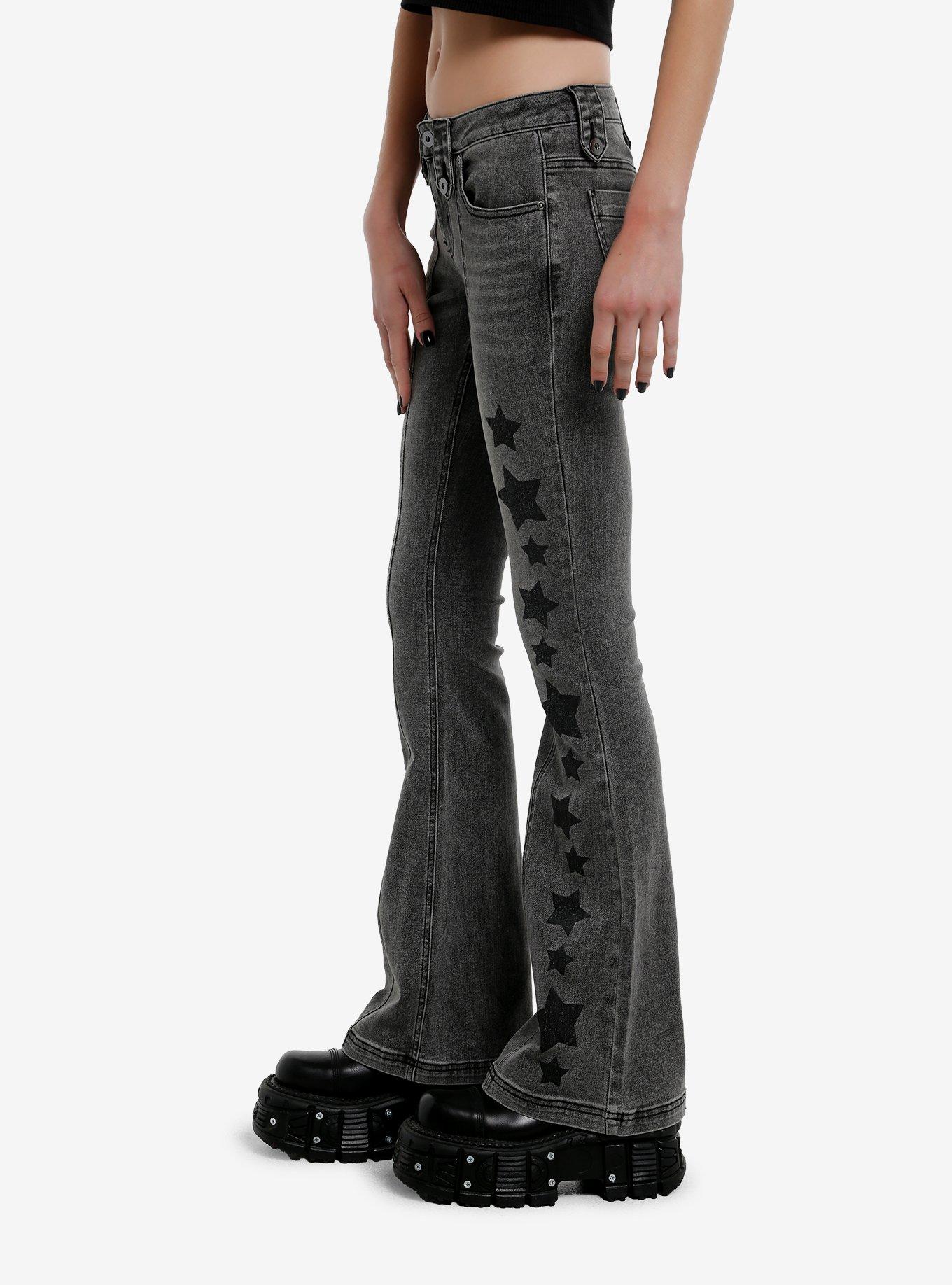 Social Collision Grey Star Low-Rise Flare Jeans, BLACK, alternate
