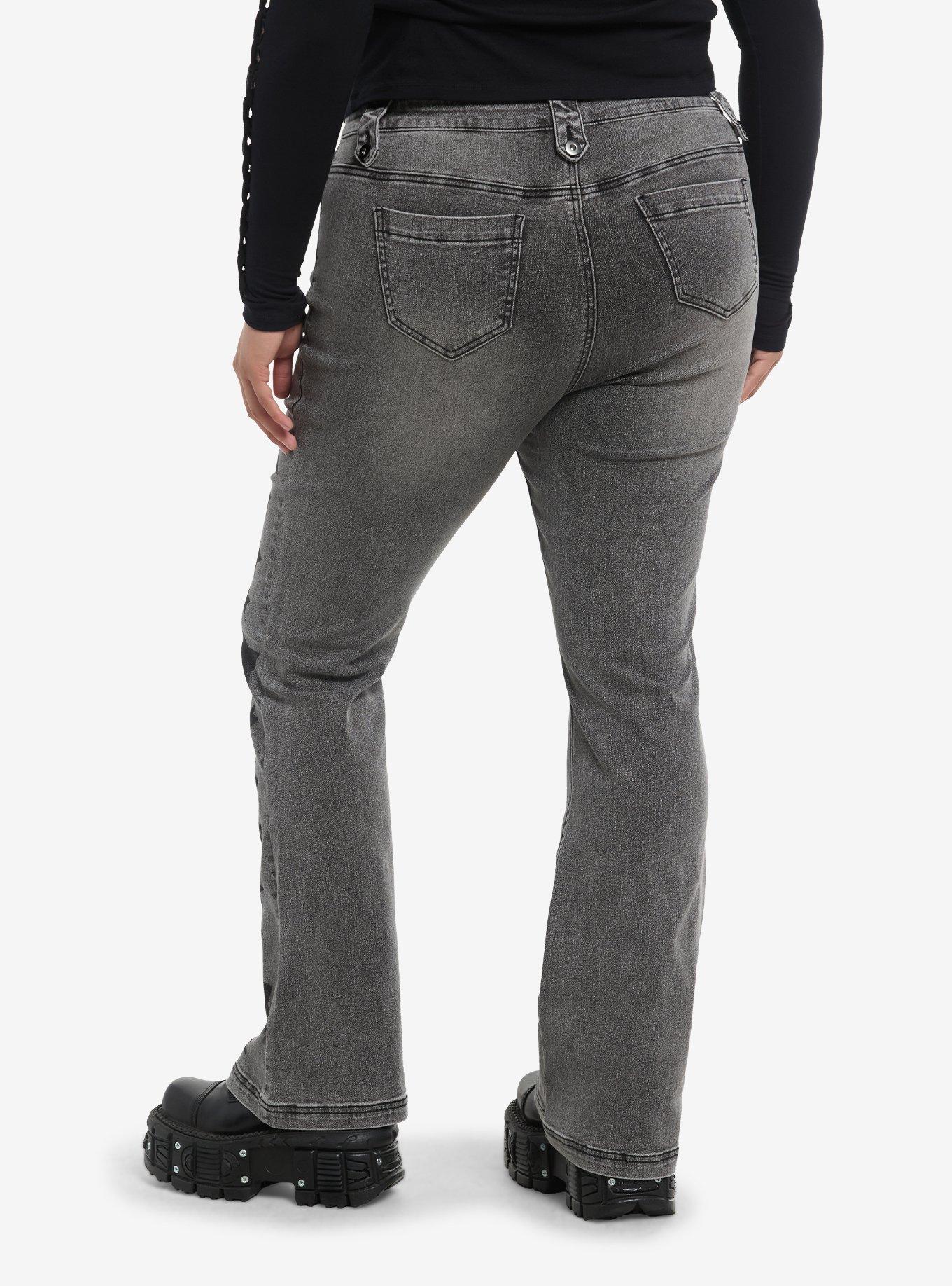 Social Collision Grey Star Low-Rise Flare Jeans Plus Size, , hi-res